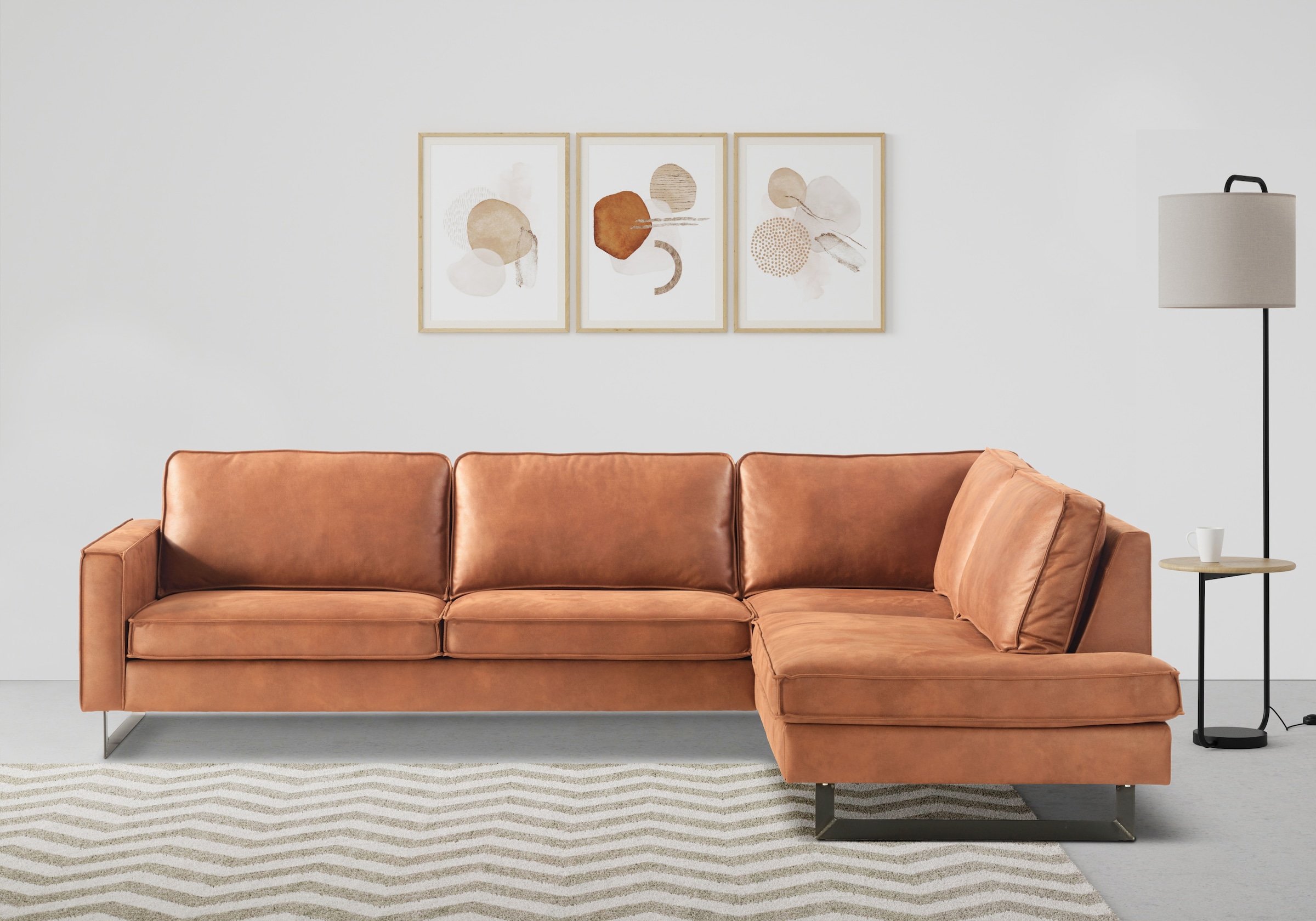 Places of Style Ecksofa »Pinto, 290 cm, Ottomane links / rechts«, Cord, Feincord, Luxus-Microfaser Leder und Chenille
