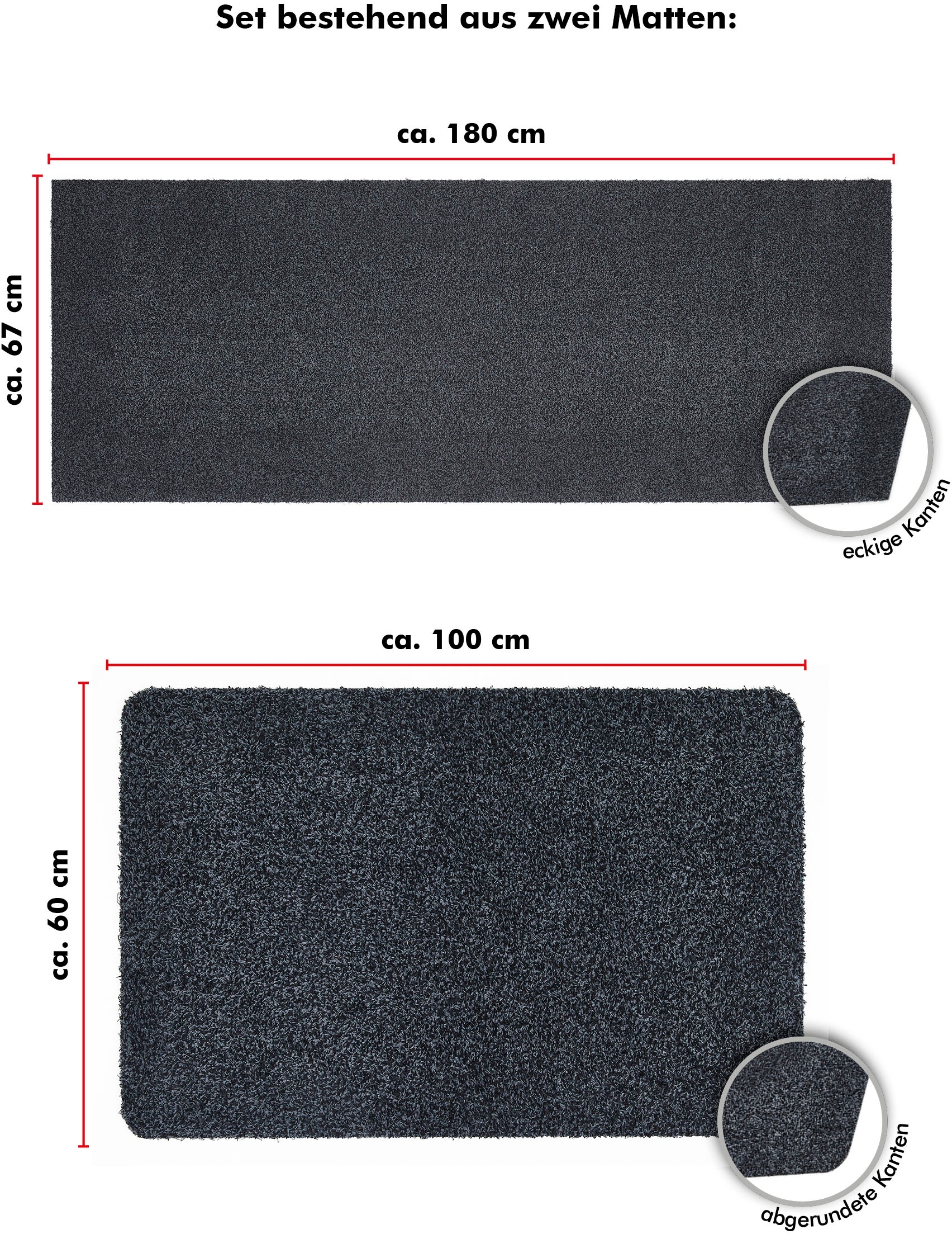 Andiamo Fussmatte »Samson, 2er Set 60/100 cm & 67/180 cm«, rechteckig, 6 mm Höhe, Schmutzfangmatte, waschbar, mit rutschhemmender Unterseite
