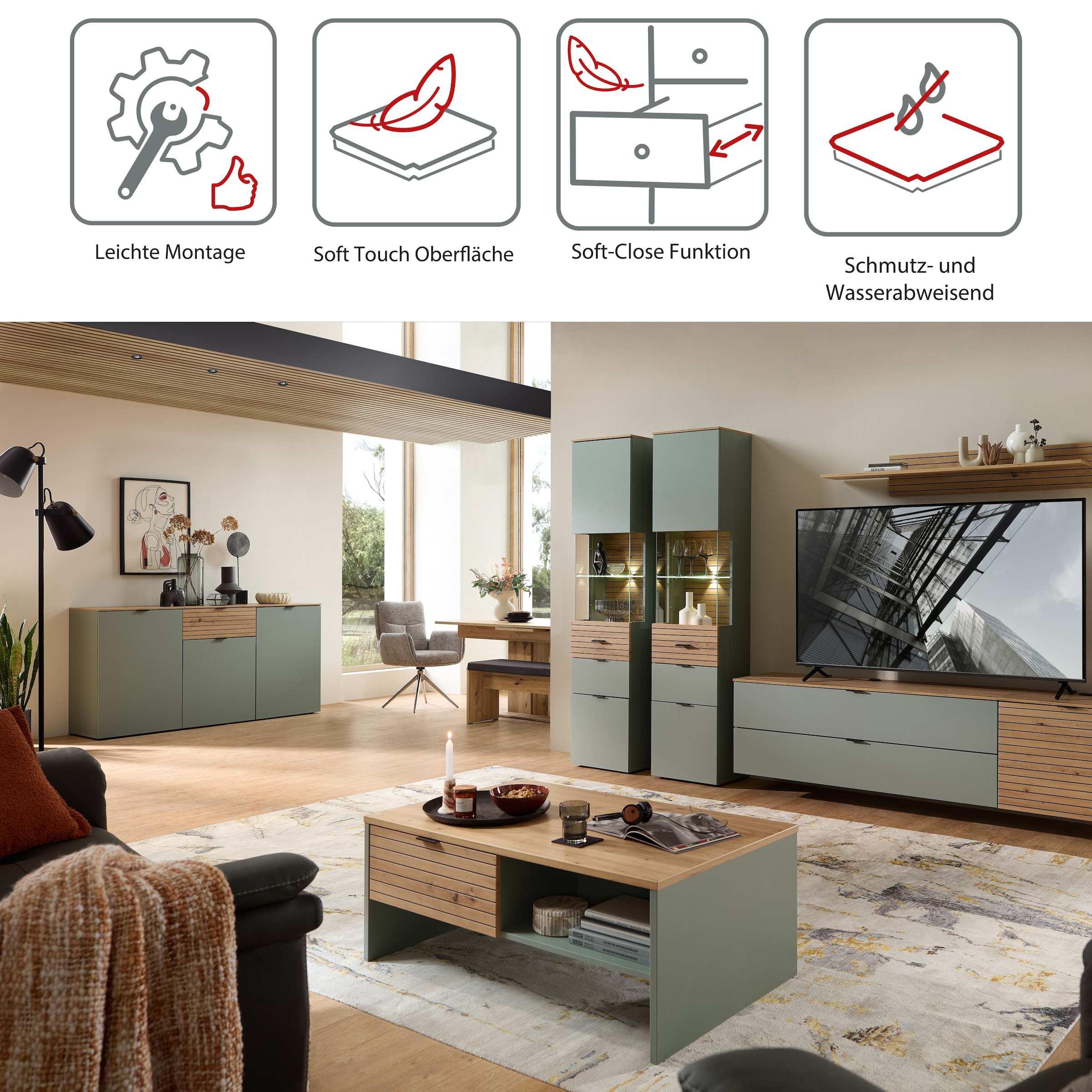 Innostyle Table basse »INA Couchtisch, 110 x 44 x 65 cm (B/H/T)« 1 cuis tlg. 2 tiroirs, 2 compartiments ouverts