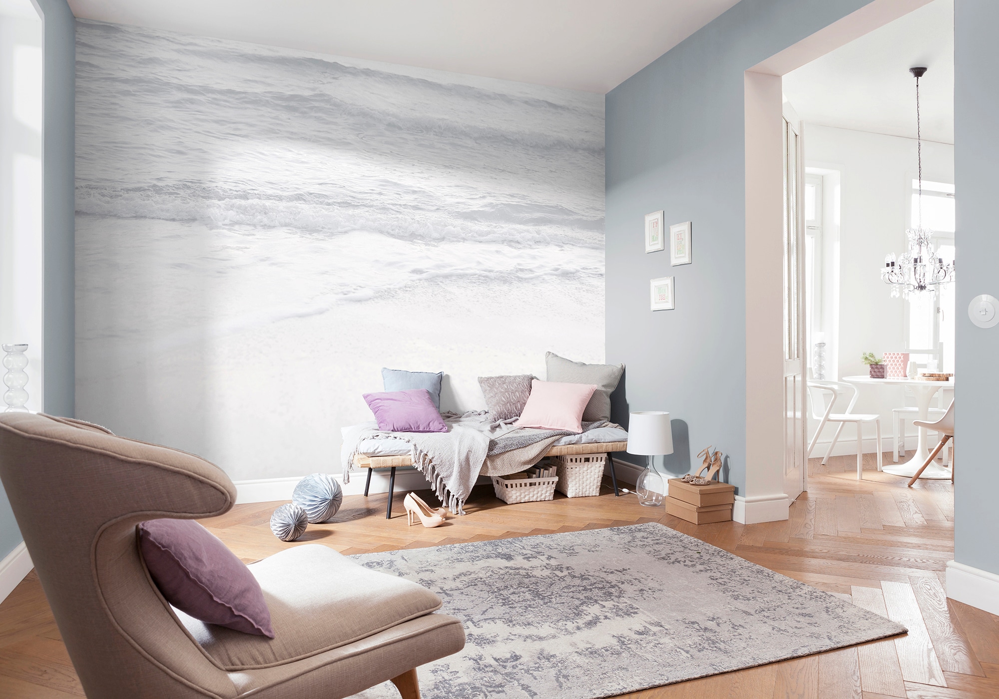 Komar Vliestapete »Digitaldruck Vlies - Silver Beach - Grösse 400 x 280 cm«, bedruckt, Wohnzimmer, Schlafzimmer