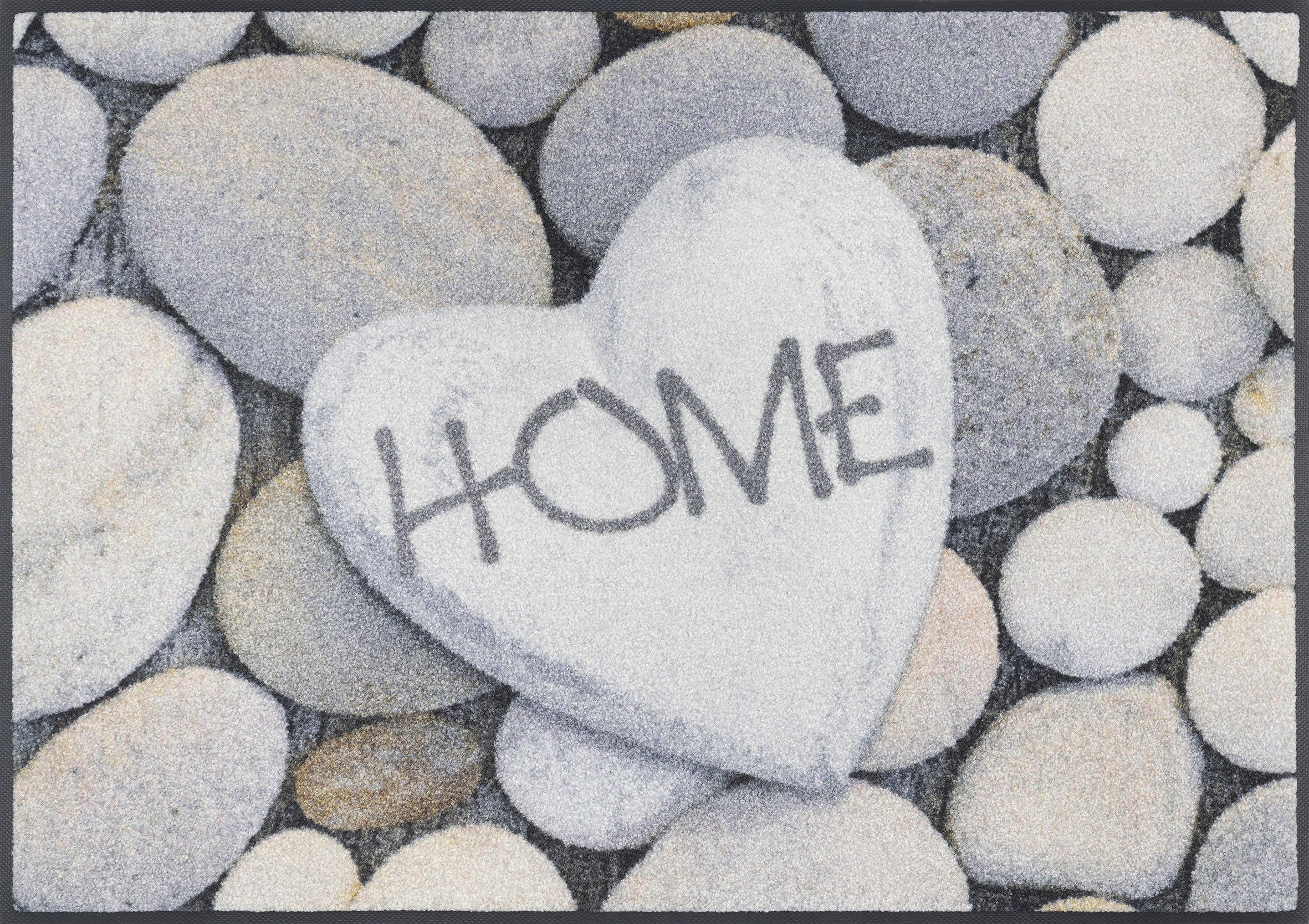 Image of wash+dry by Kleen-Tex Fussmatte »Pebble Stones«, rechteckig, 7 mm Höhe, Schmutzfangmatte, Motiv Kieselsteine, mit Spruch, rutschhemmend, In- und Outdoor geeignet, waschbar bei Ackermann Versand Schweiz