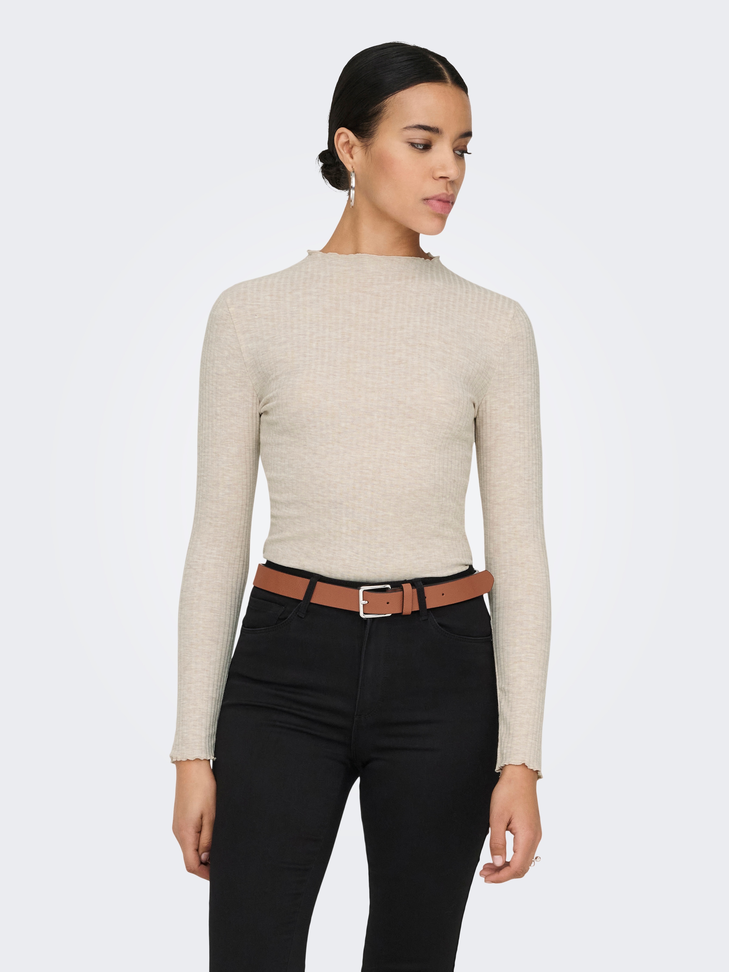 ONLY Langarmshirt »ONLEMMA L/S HIGH NECK TOP« Materialmix mit Stretch, slim fit