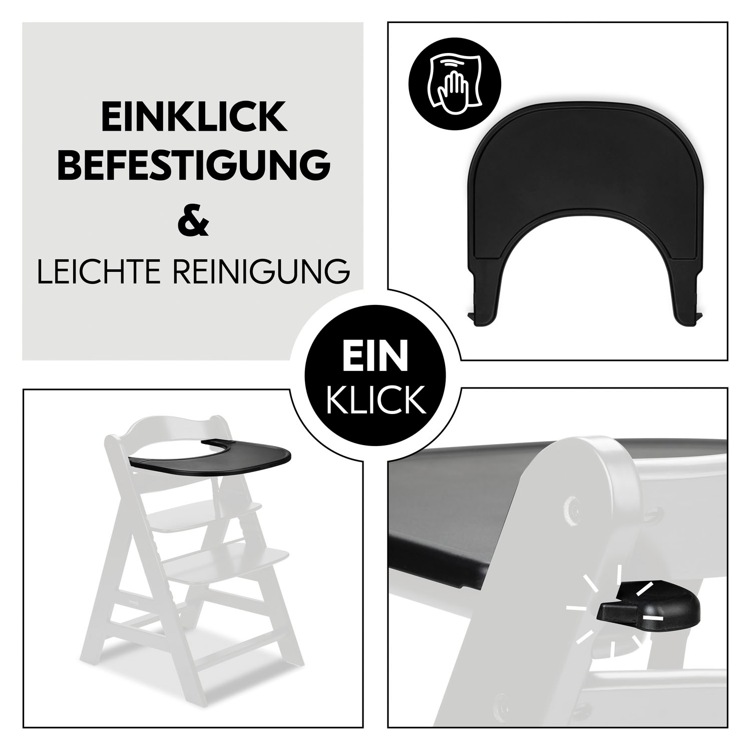 Hauck Plateau de chaise haute »Alpha Click Tray, Black« aus recyceltem Material
