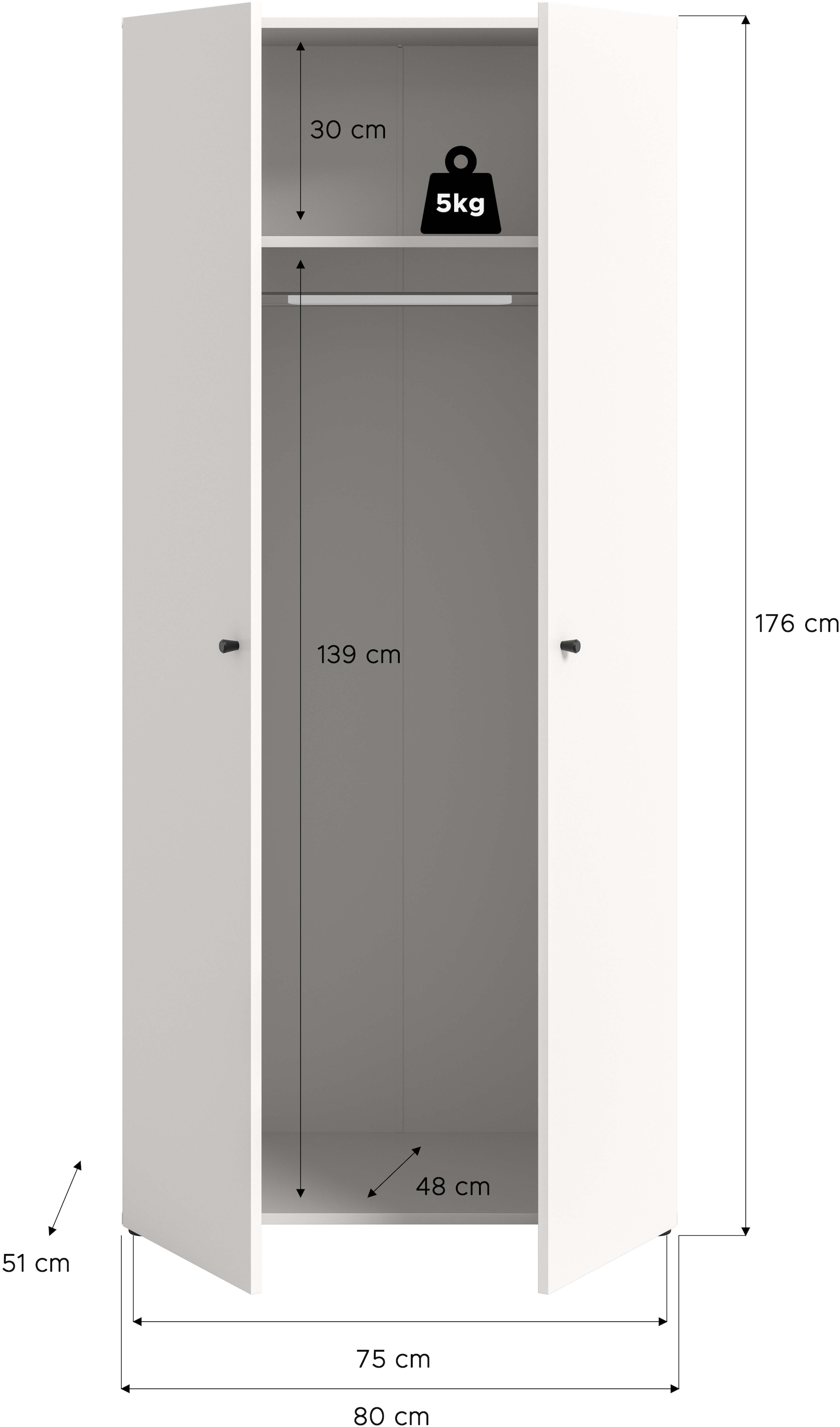 Home affaire Kleiderschrank »BILLINGS, TOPSELLER!, Schlafzimmerschrank, Schrank, Garderobenschrank« OTTO BESTSELLER, Garderobe & Schlafzimmer,  Breite 80cm, weiss, 2-türig, inkl. 1 Kleiderstange und 1 Ablageboden