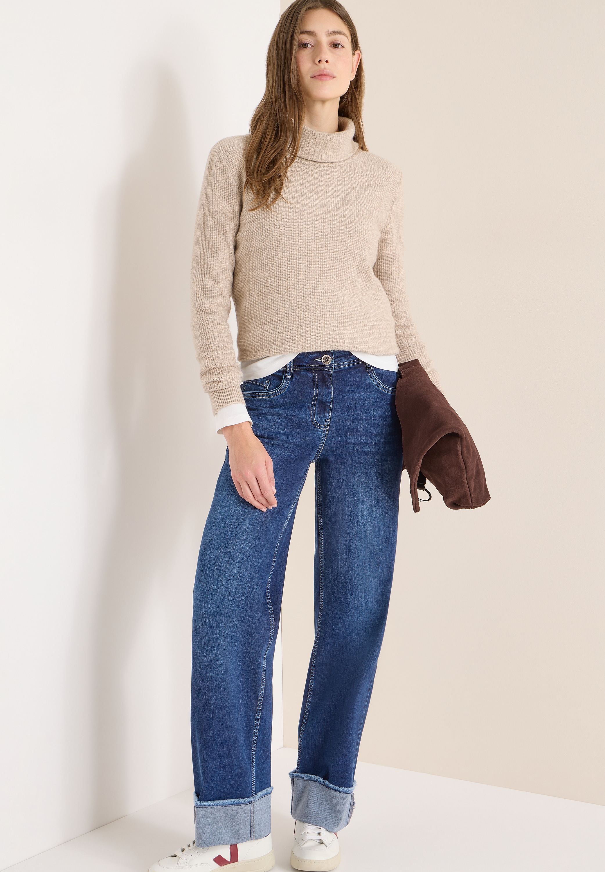 Cecil Jeans à 5 poches »Style NEELE« Wide Leg Washed-Look Jeans mit Aufschlag