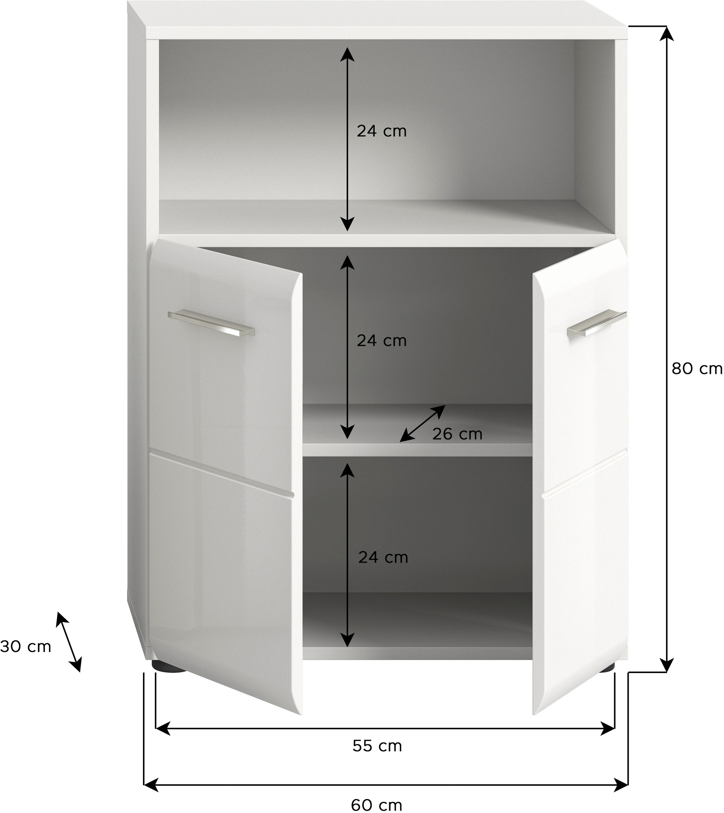 INOSIGN Midischrank »Florenz, Breite 60 cm, 2 Türen, 1 Einlegeboden, 1 offenes Fach«, hochwertige MDF Front, Griff chromglänzend, Badschrank, Bad