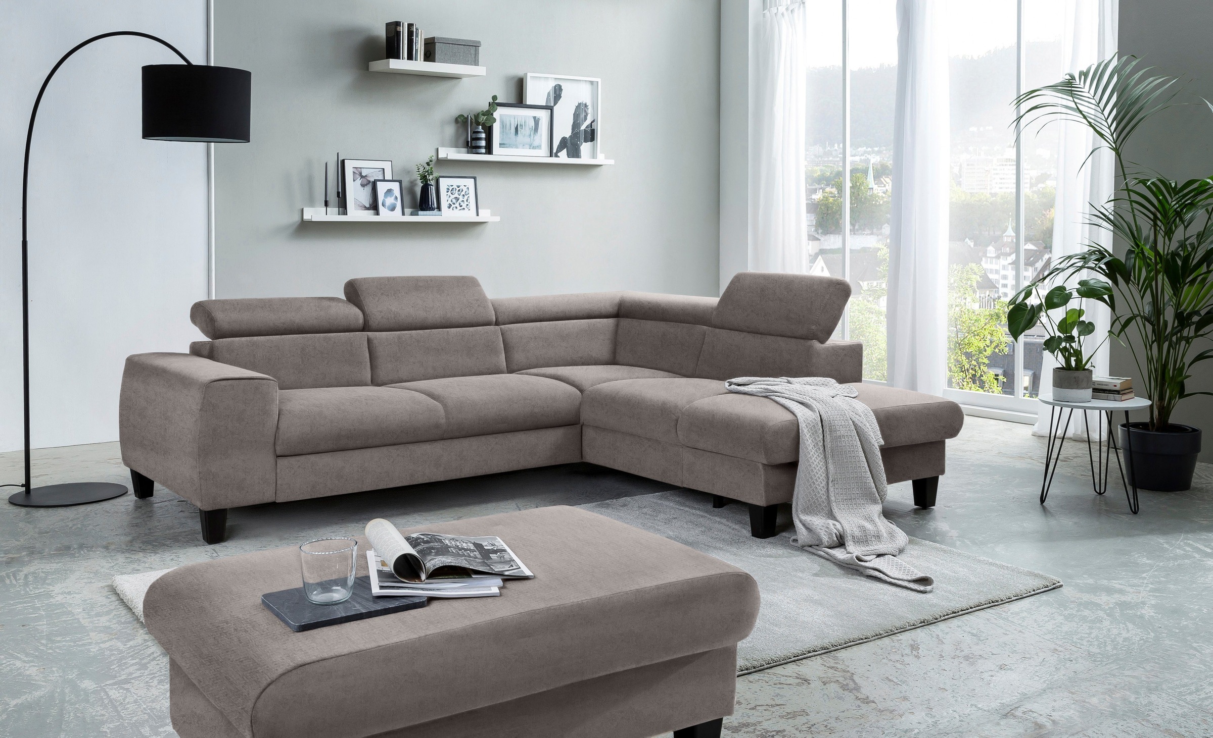 COTTA Polstergarnitur »Morven L-Form«, (Set), Set bestehend aus: Ecksofa mit Kopfteilverstellung & Hocker