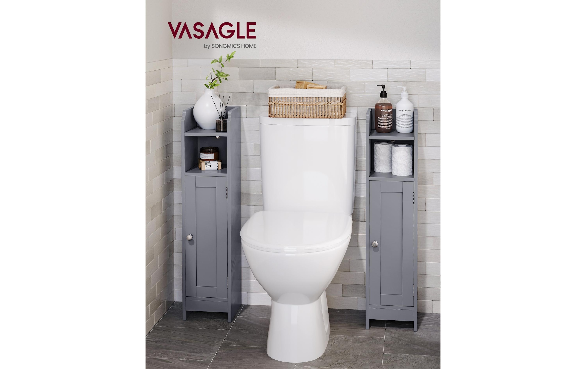 VASAGLE Mehrzweckschrank »VASAGLE Badezimmer-Schrank 18 x 80 cm, Grau«