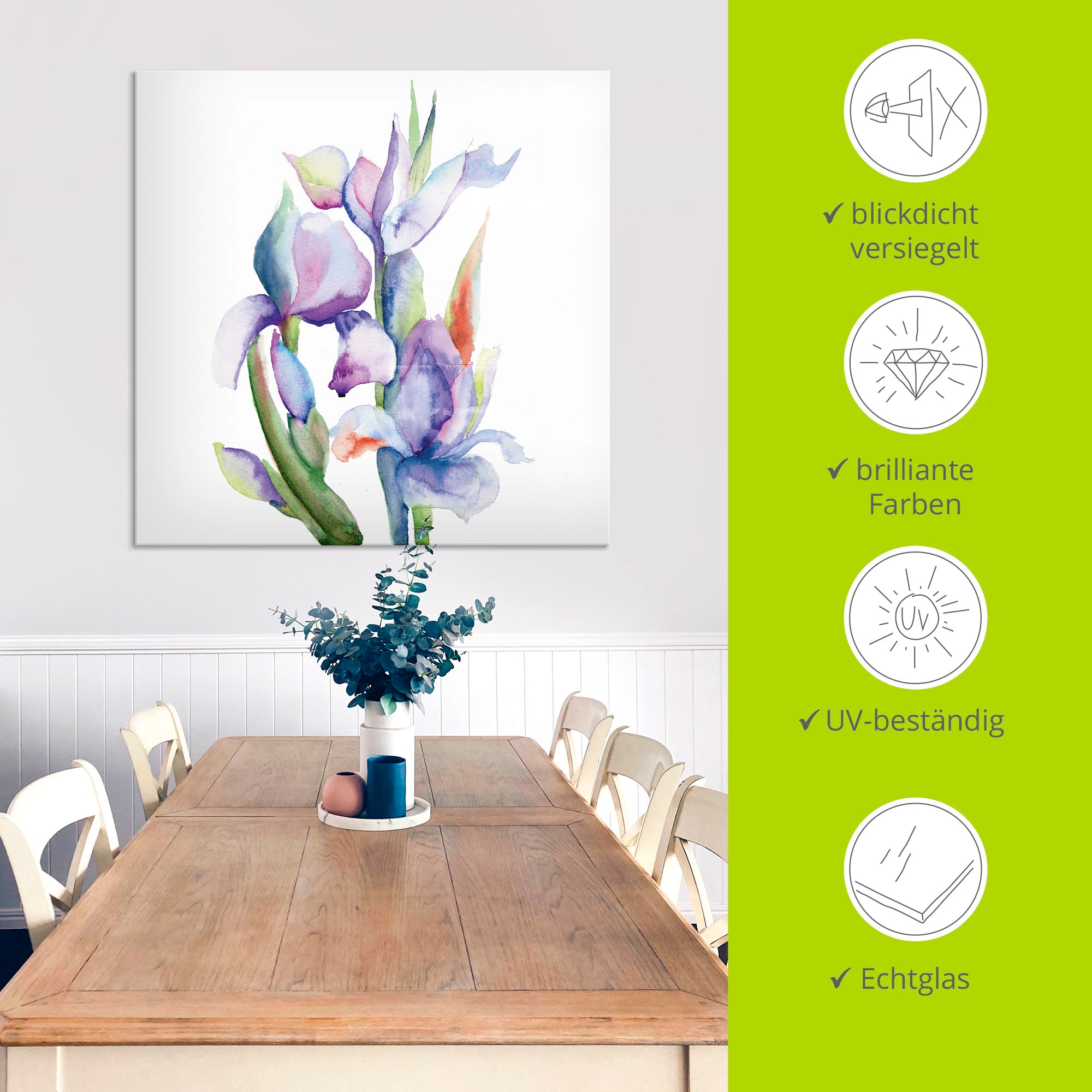 Artland Tableau en verre »Iris« 1 cuis tlg. in verschiedenen Grössen