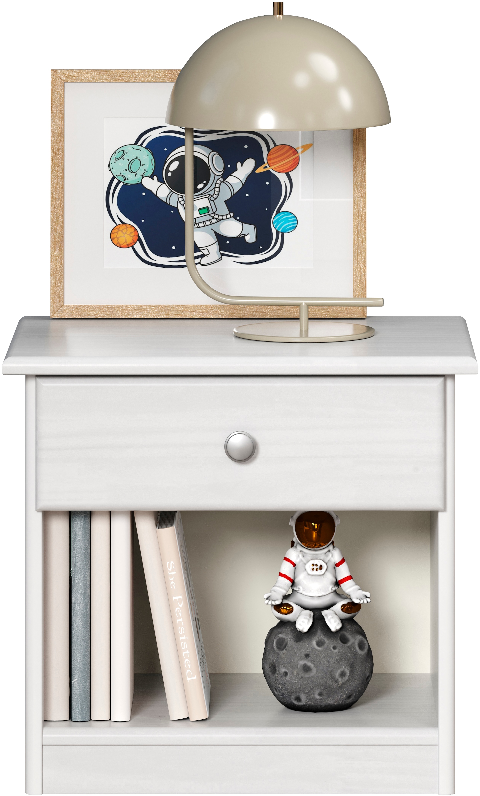 Home affaire Nachtkommode »Delsbo Nachtschrank Schrank Schlafzimmer Beistellschrank« Landhaus Design aus Kiefernholz, 1 Stk. tlg. Massivholz Nachttisch Weiss lackiert - Nachtkonsole (B/T/H) 44/34/41 cm