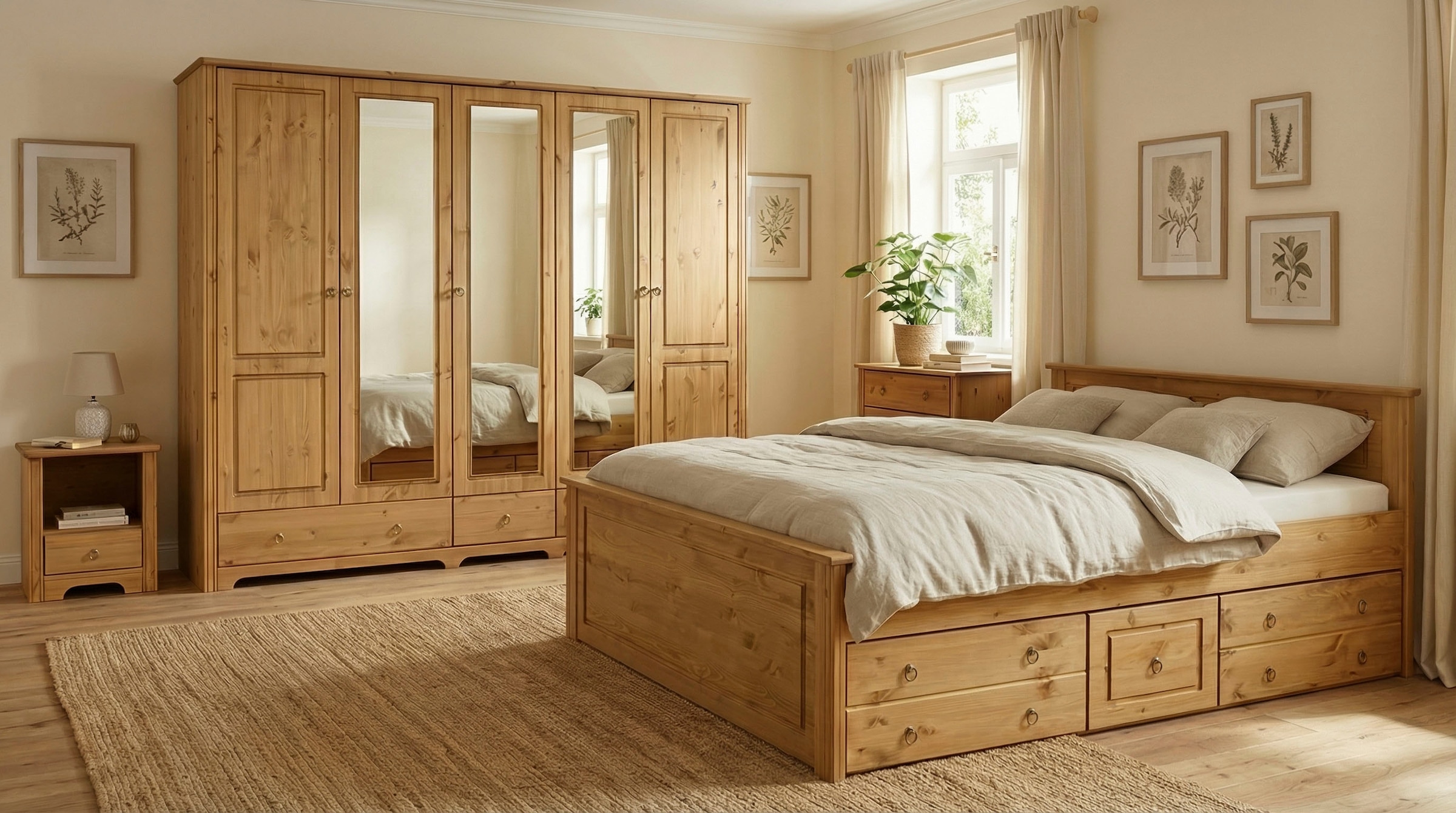 GOODproduct Lit en bois massif »Hugo, hohe Belastbarkeit! FSC® zertifiziertes Massivholz, Landhausstil« Breite/Belastbarkeit 180cm/200KG, 140cm/180KG,  Stauraumbett aus massiver Kiefer