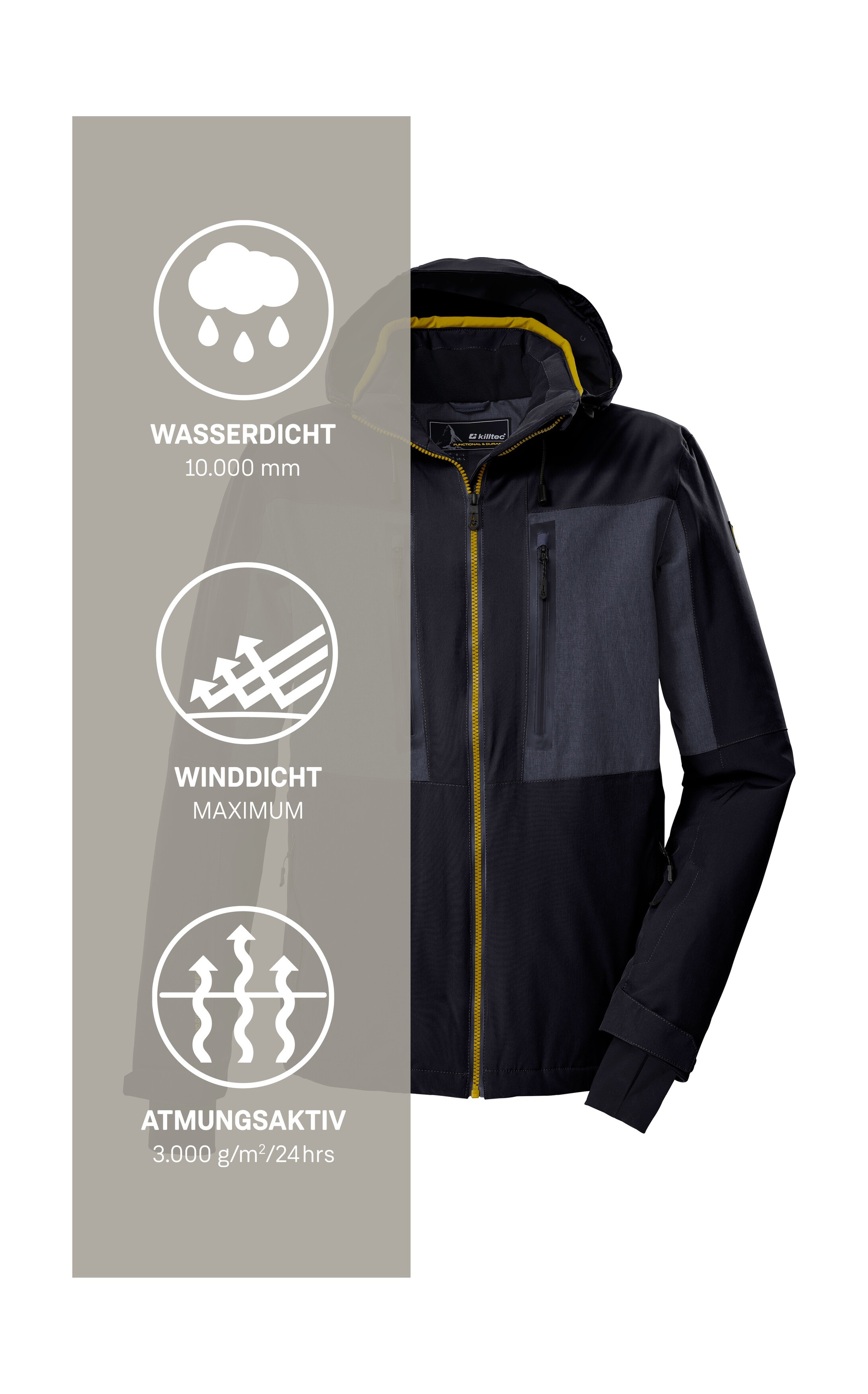 Killtec Skijacke »KSW 47 MN SKI JCKT« Herren Skijacke: wasserdicht, atmungsaktiv, abnehmbare Kapuze
