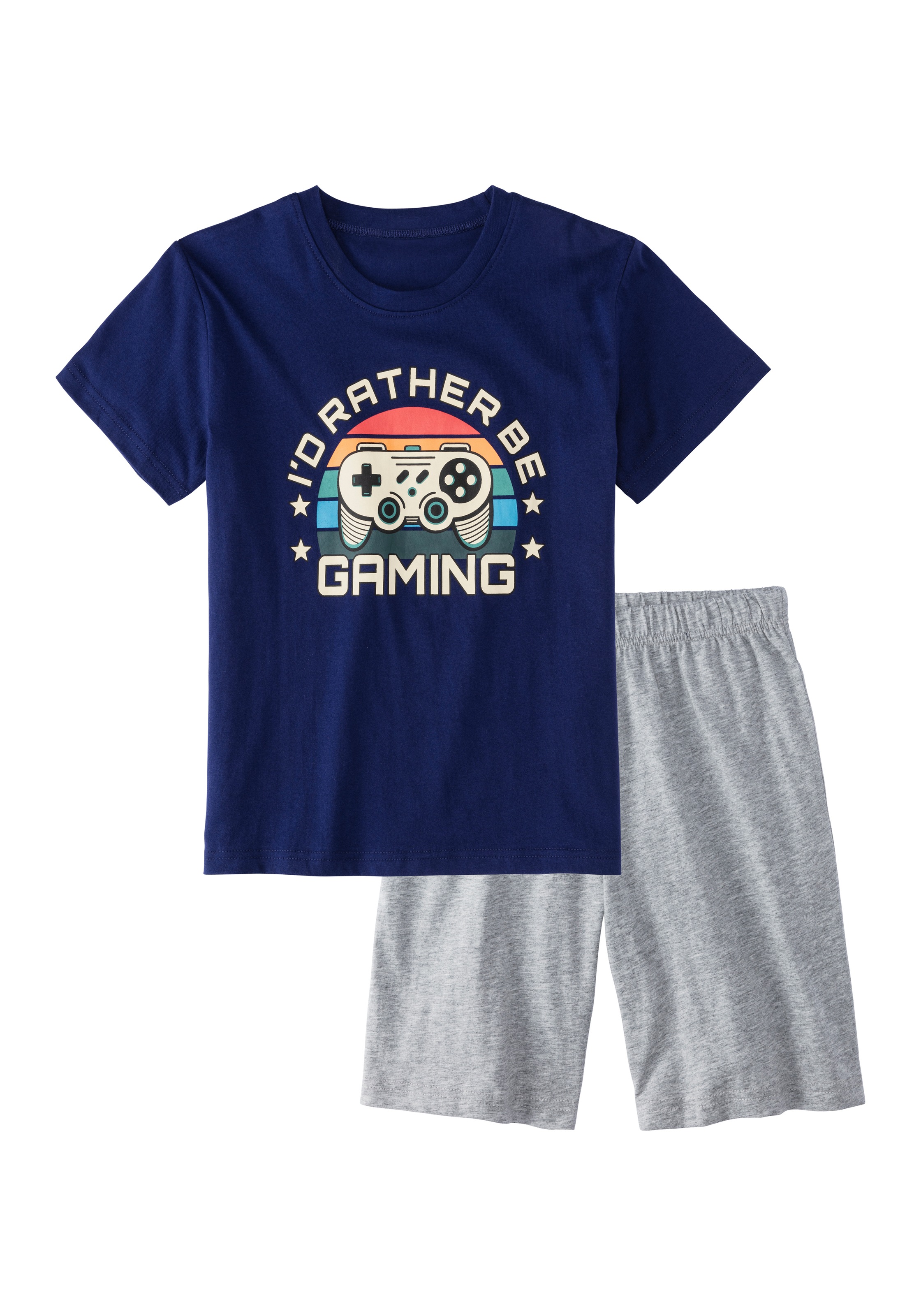 Image of AUTHENTIC LE JOGGER Pyjama Packung, 2 tlg. kurzer Schlafanzug unifarben mit Gaming-Print, aus Baumwolle
