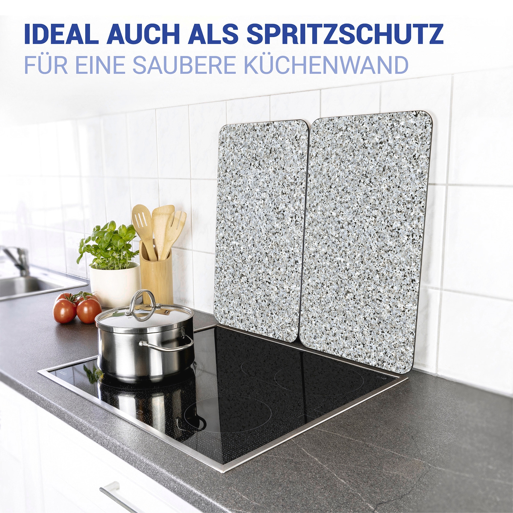 WENKO Herd-Abdeckplatte »Universal Modell Granit«, (Set, 2 tlg.), Herdabdeckung für alle Herdarten, kratzfest, mit rutschfesten Füssen