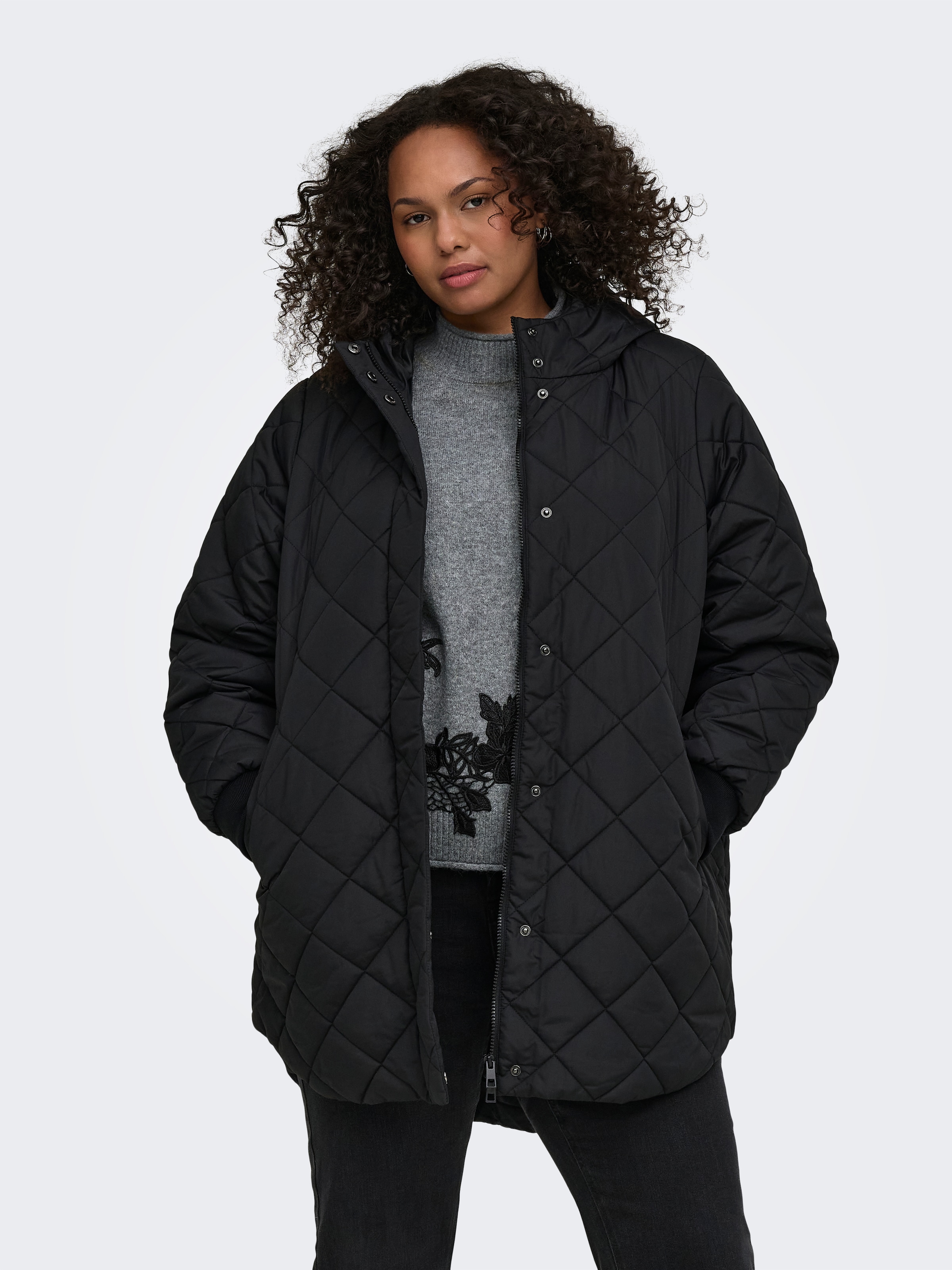 Image of ONLY CARMAKOMA Steppmantel "CARJULIET QUILTD HOOD ZIP COAT OTW NOOS" Kunstfaser