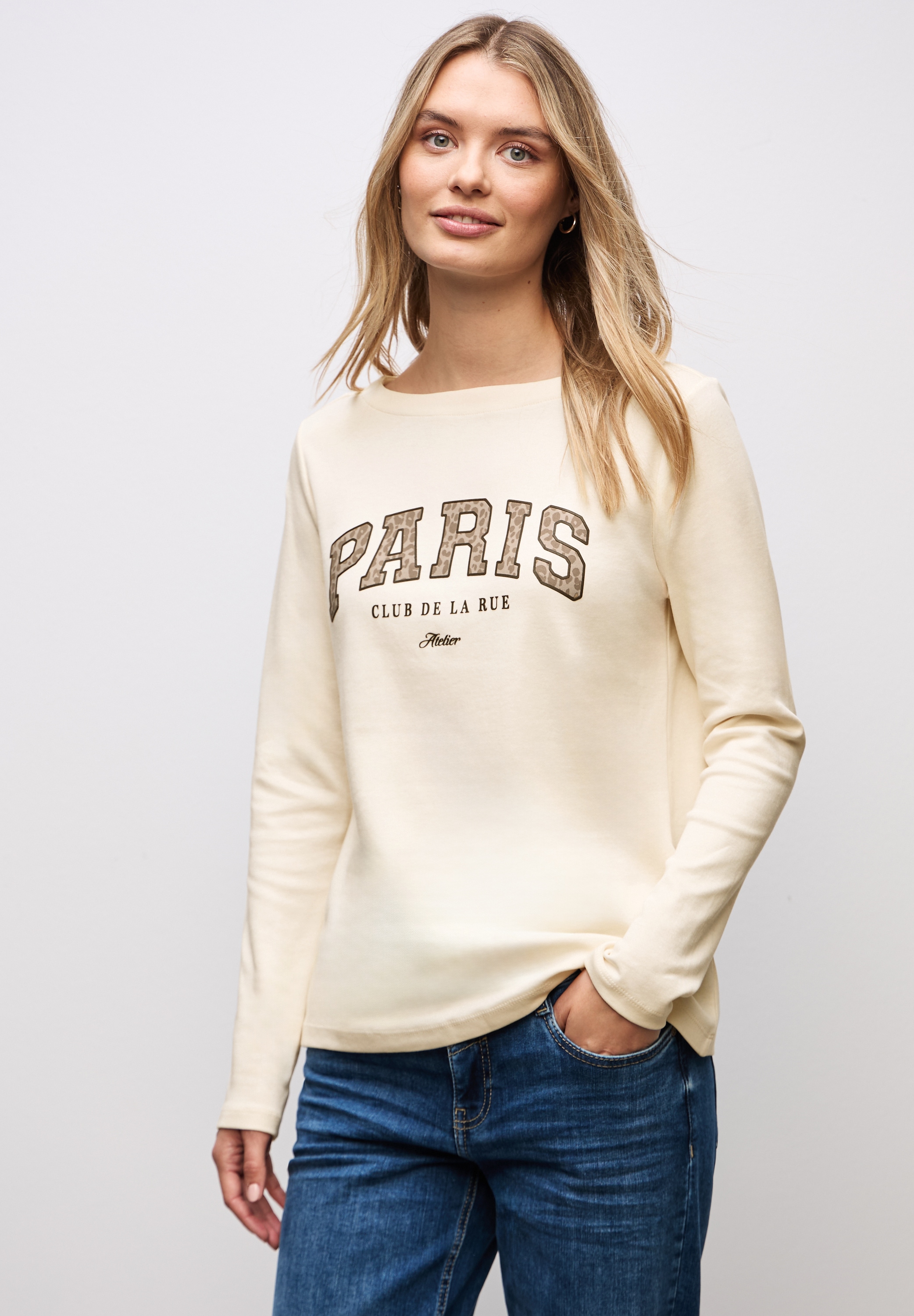 STREET ONE T-shirt à manches longues mit Print, Wording Print im Leo-Look