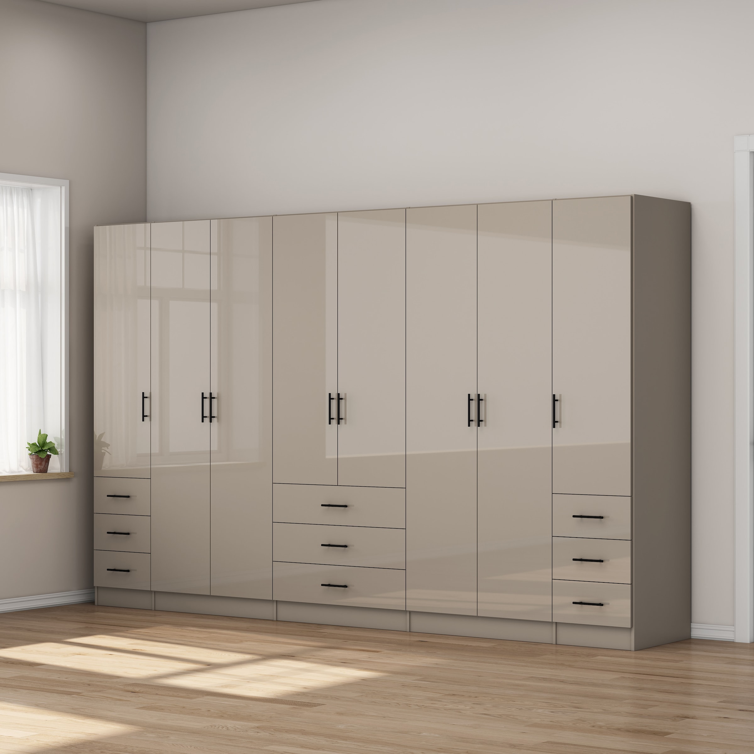 GOODproduct Kleiderschrank »Trento Schlafzimmerschrank Garderobe hochglanz« Schrank mit 8 Türen und 9 Schubladen, hochglänzende Fronten