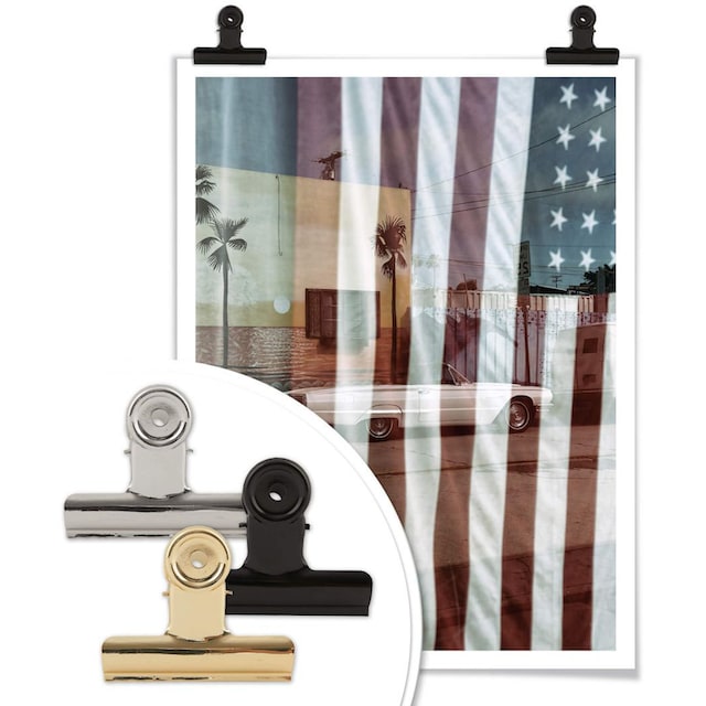 Wall-Art Poster »Flagge Amerika Reflection USA«, Autos, (1 St.), Poster,  Wandbild, Bild, Wandposter bequem kaufen