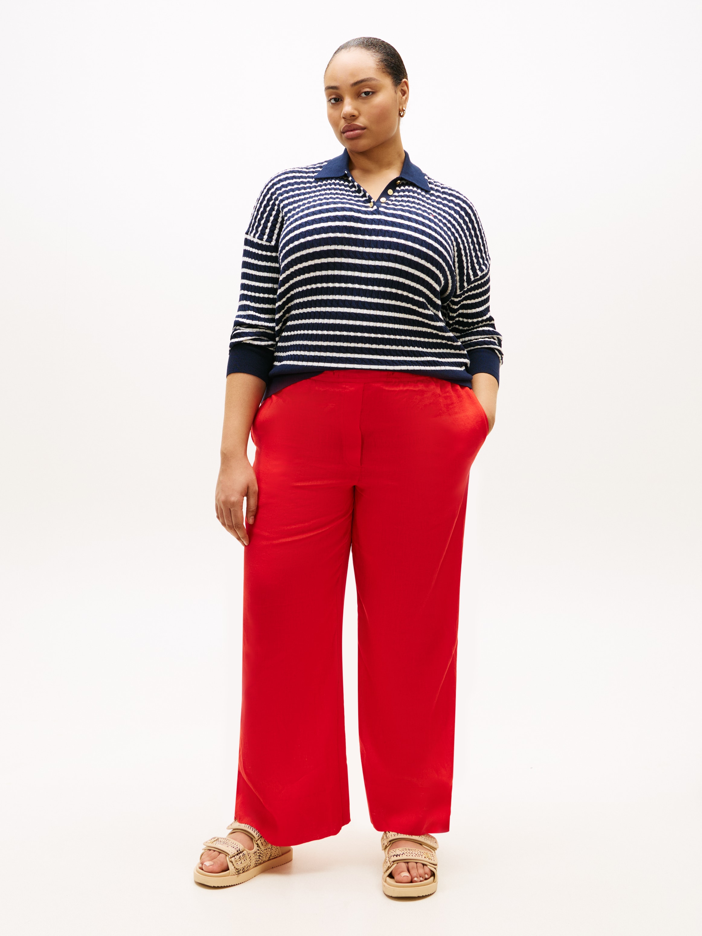 Tommy Hilfiger Curve Pull à col polo »CRV CO CABLE FINE GG RLX POLO« in grossen Grössen, mit Zopfmuster