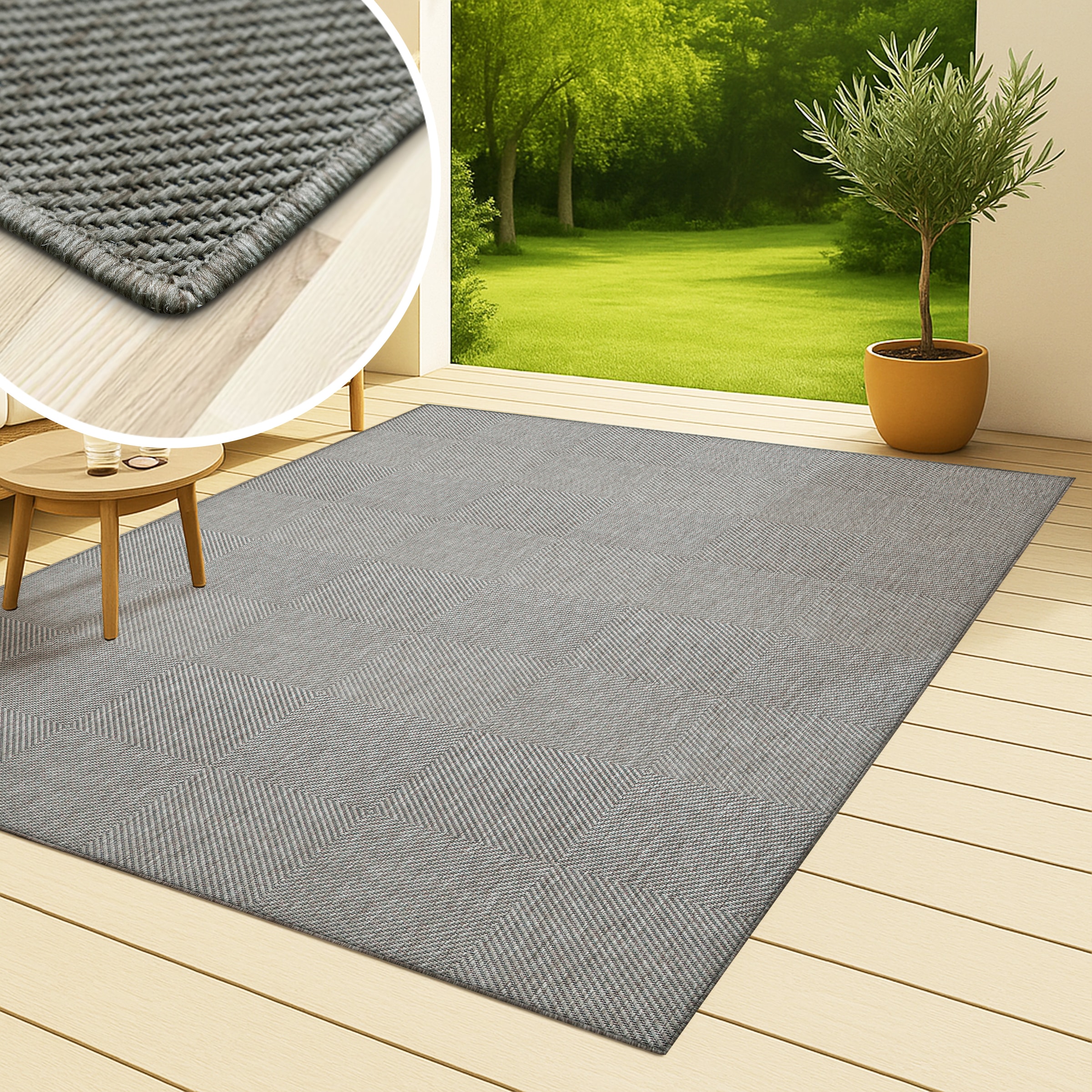 GOODproduct Teppich »Anna, auch als Läufer erhältlich« rechteckig 3 mm Höhe In- und Outdoor geeignet, Sisal-Optik, Wetterfest & UV-beständig