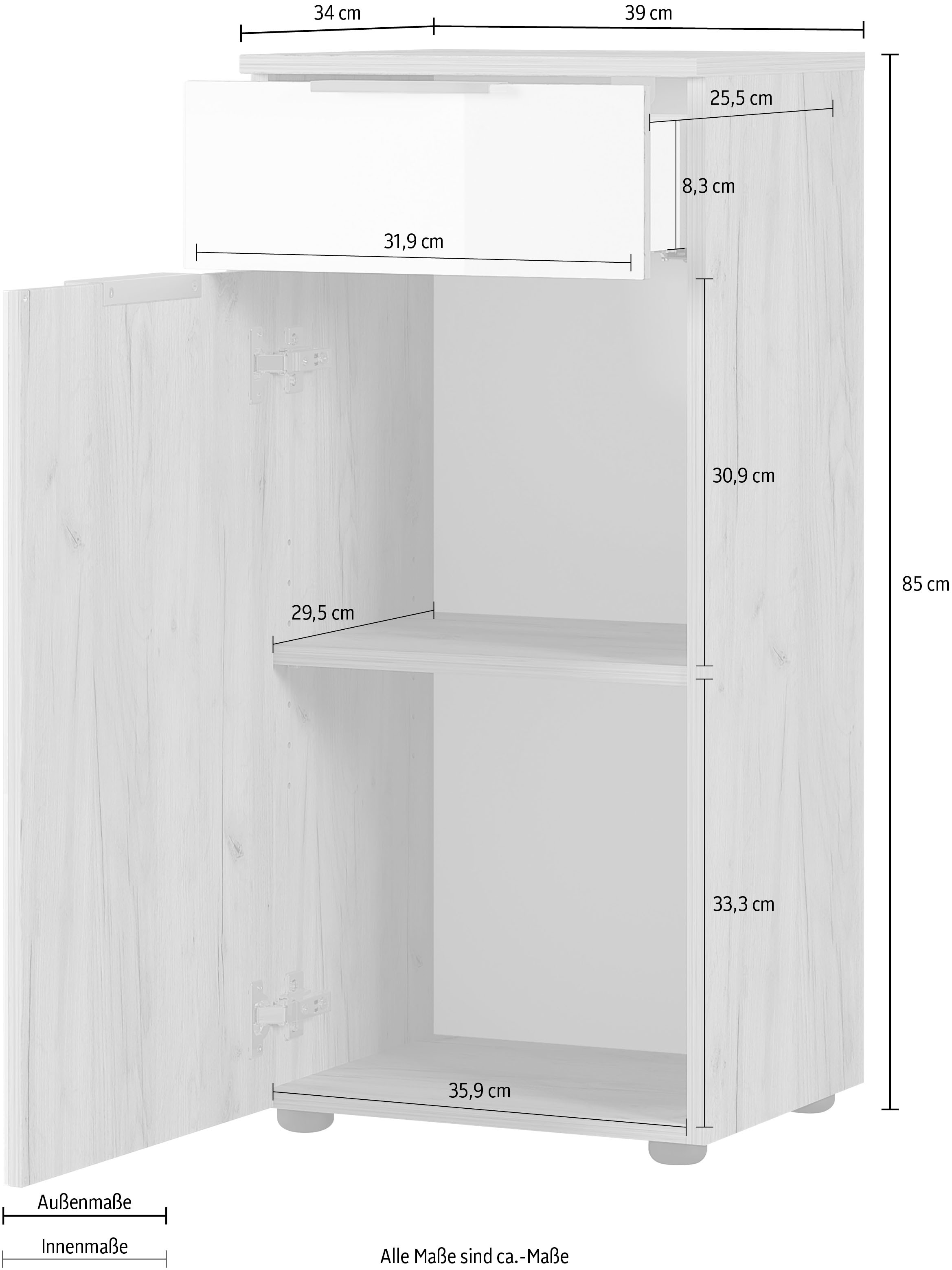 GERMANIA Unterschrank »Avino«, Breite 39 cm, Glasfronten, Soft-Close-Funktion