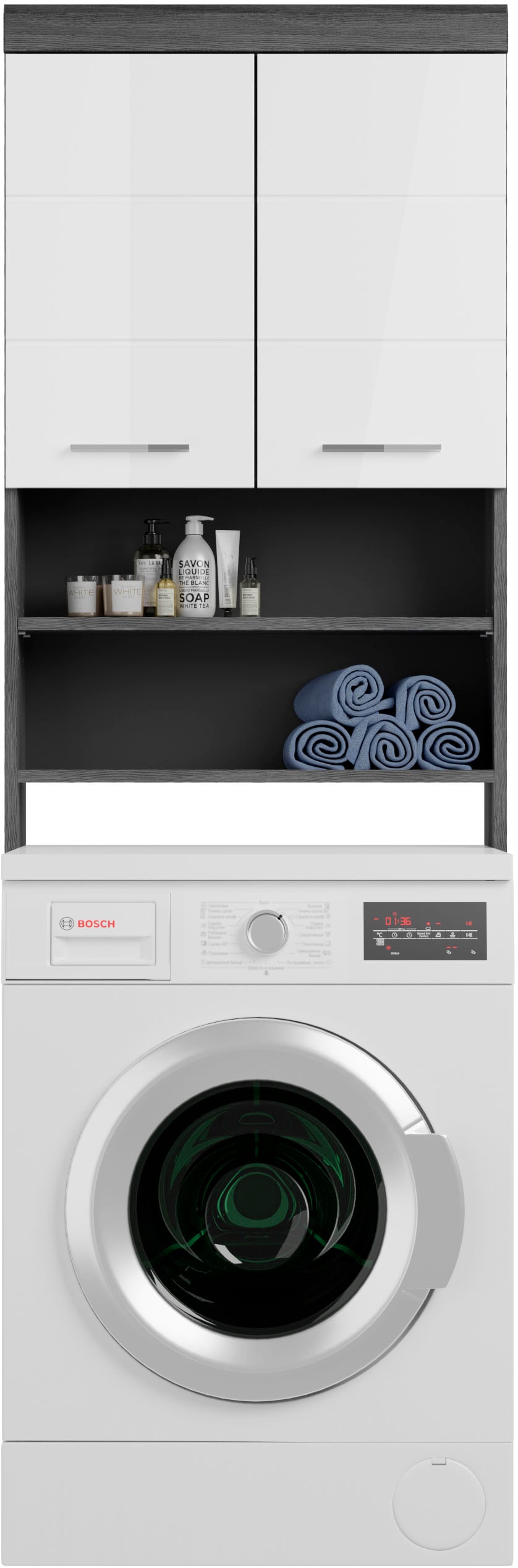 INOSIGN Badmöbel-Set »Siena, 4 teilig, bestehend aus:«, (Set, 4 St.), Hochschrank, WBU, Badspiegel, Waschmaschinenumbauschrank