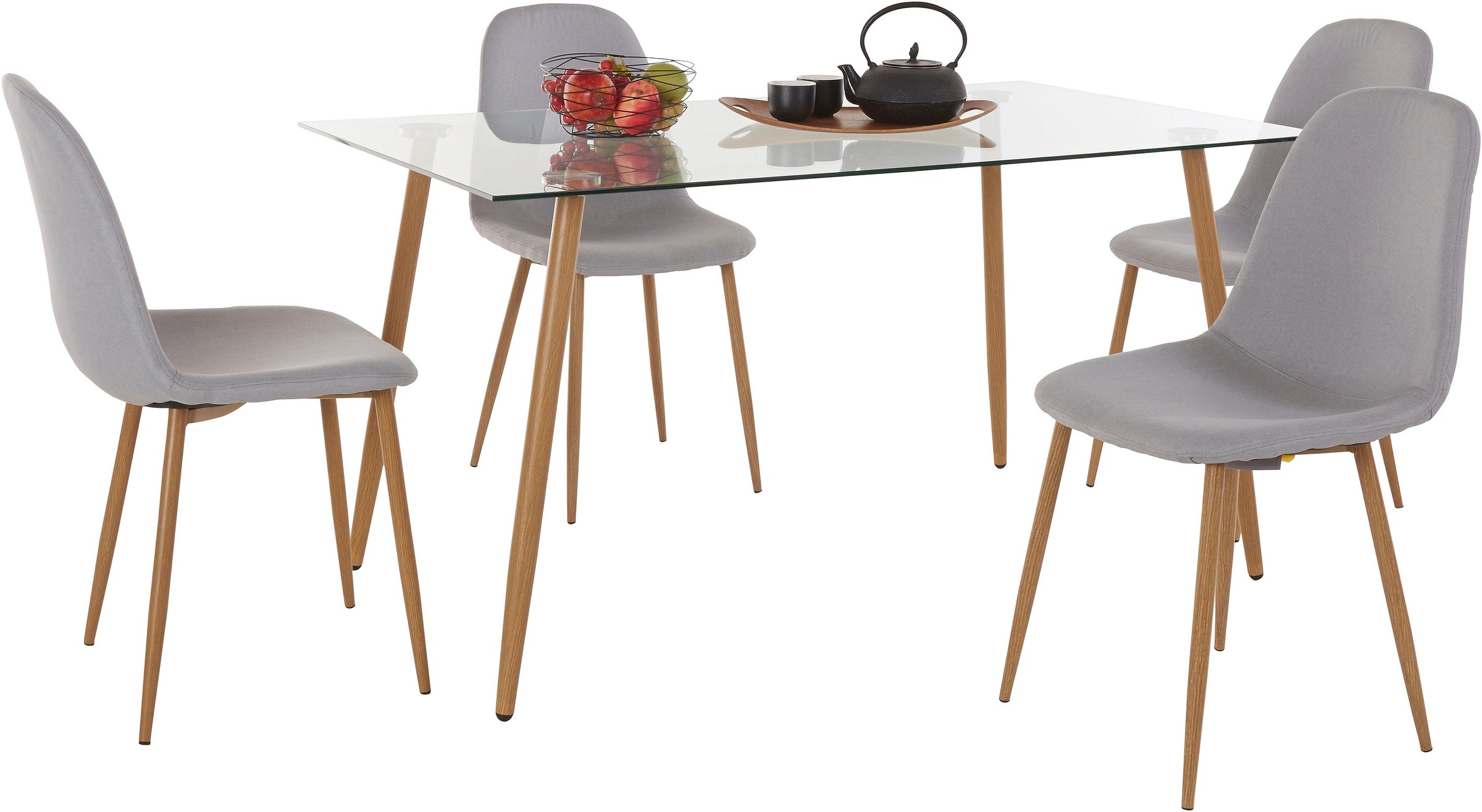 Image of my home Essgruppe »Miller«, (Set, 5 tlg.), Eckiger Glastisch mit 4 Stühlen (Webstoff) bei Ackermann Versand Schweiz