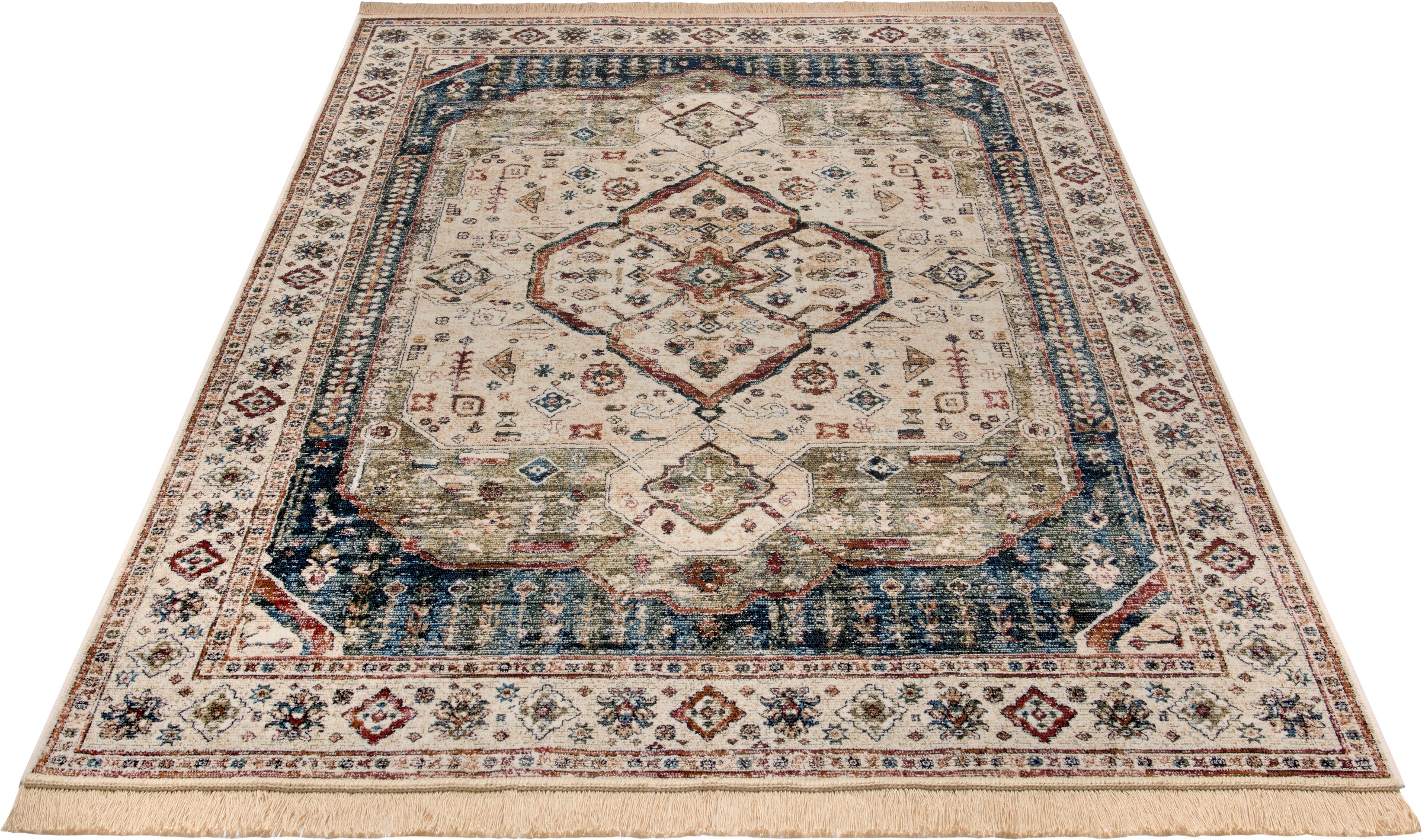 Image of ELLE DECORATION Designteppich »Tabriz Madiha«, rechteckig, 3 mm Höhe, Samtiger Kurzflor, Orientalischer Design mit Fransen, Seiden Optik, Wohnzimmer, Schlafzimmer, Robust, Pflegeleicht bei Ackermann Versand Schweiz