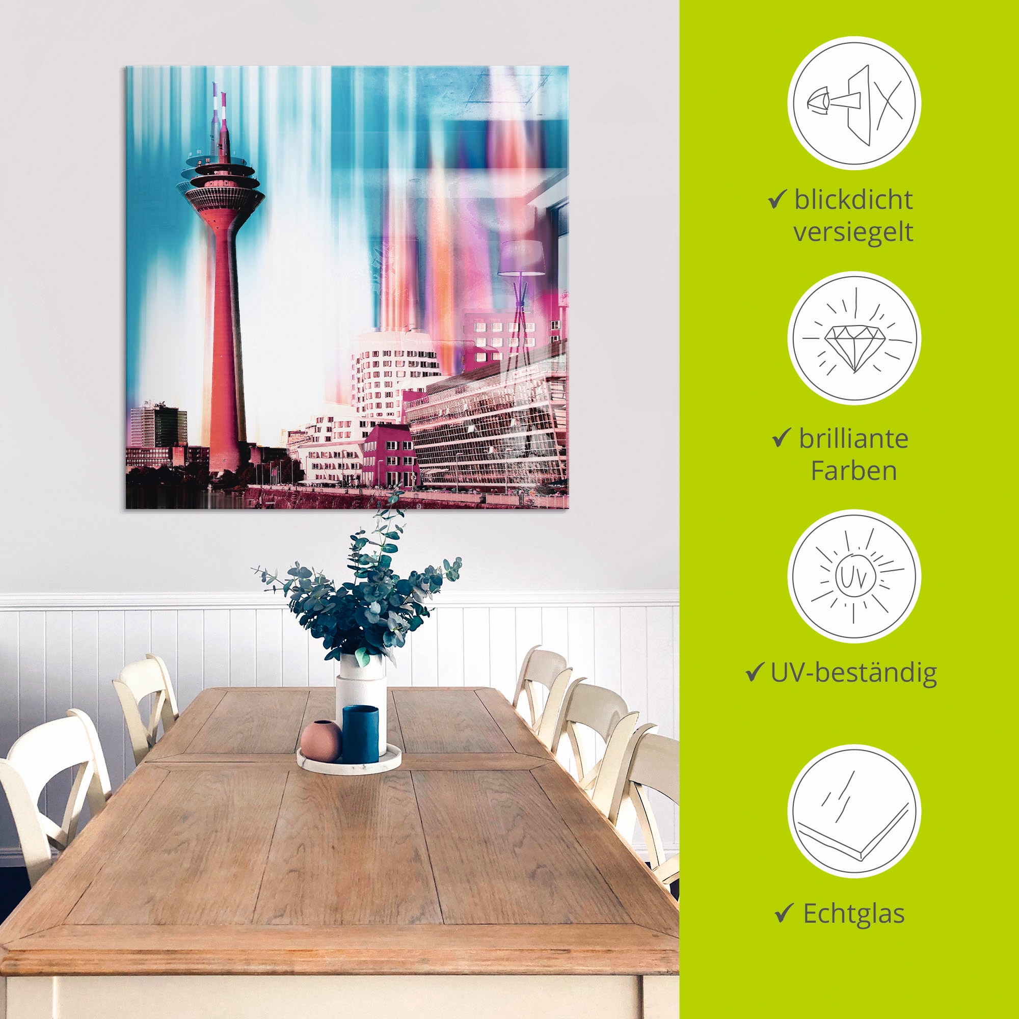 Artland Glasbild »Düsseldorf Skyline Collage I«, Deutschland, (1 St.), in verschiedenen Grössen