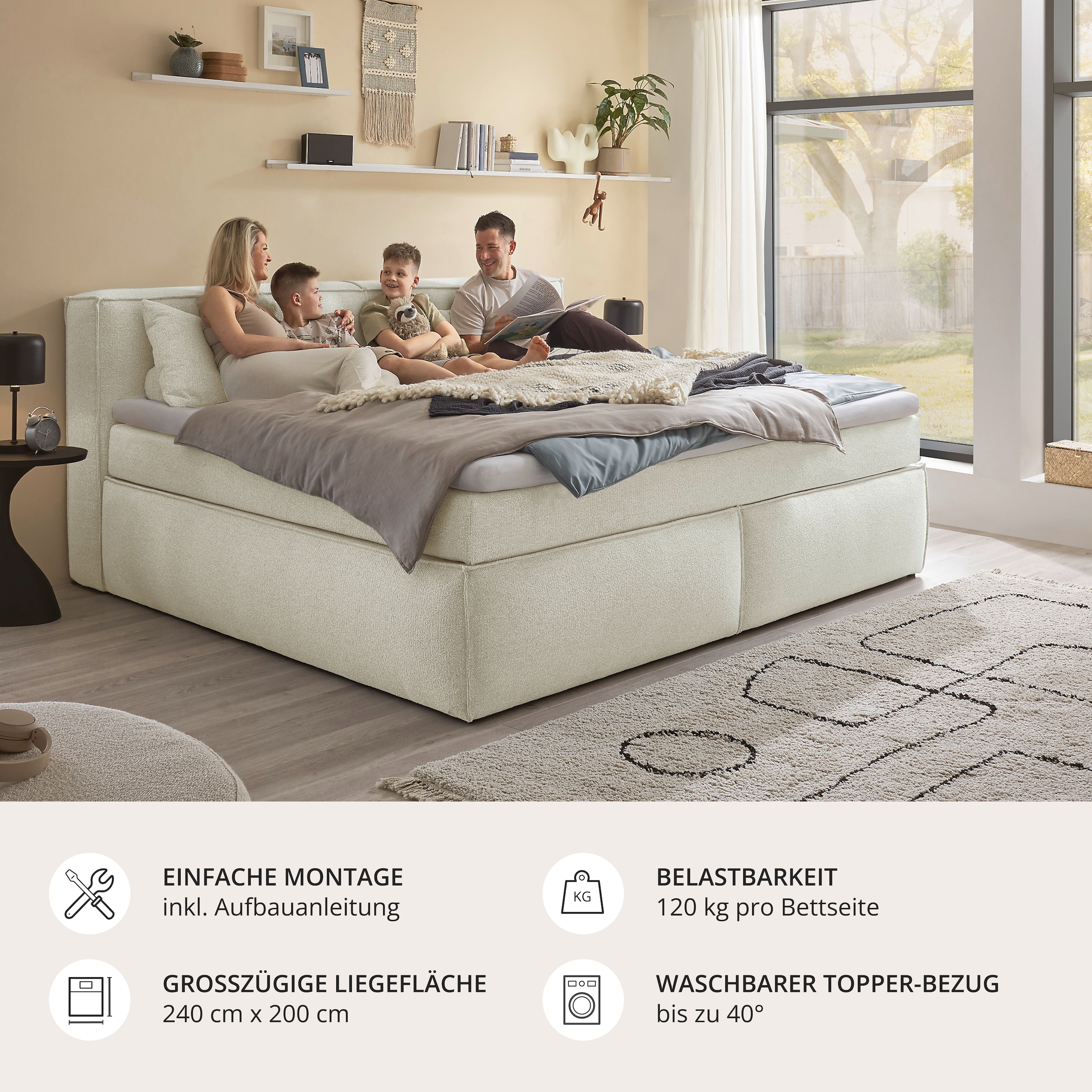 ED EXCITING DESIGN Lit boxspring »Sandon, Familienbett erhältlich in der Grösse 240x200cm« in verschiedenen Farben erhältlich