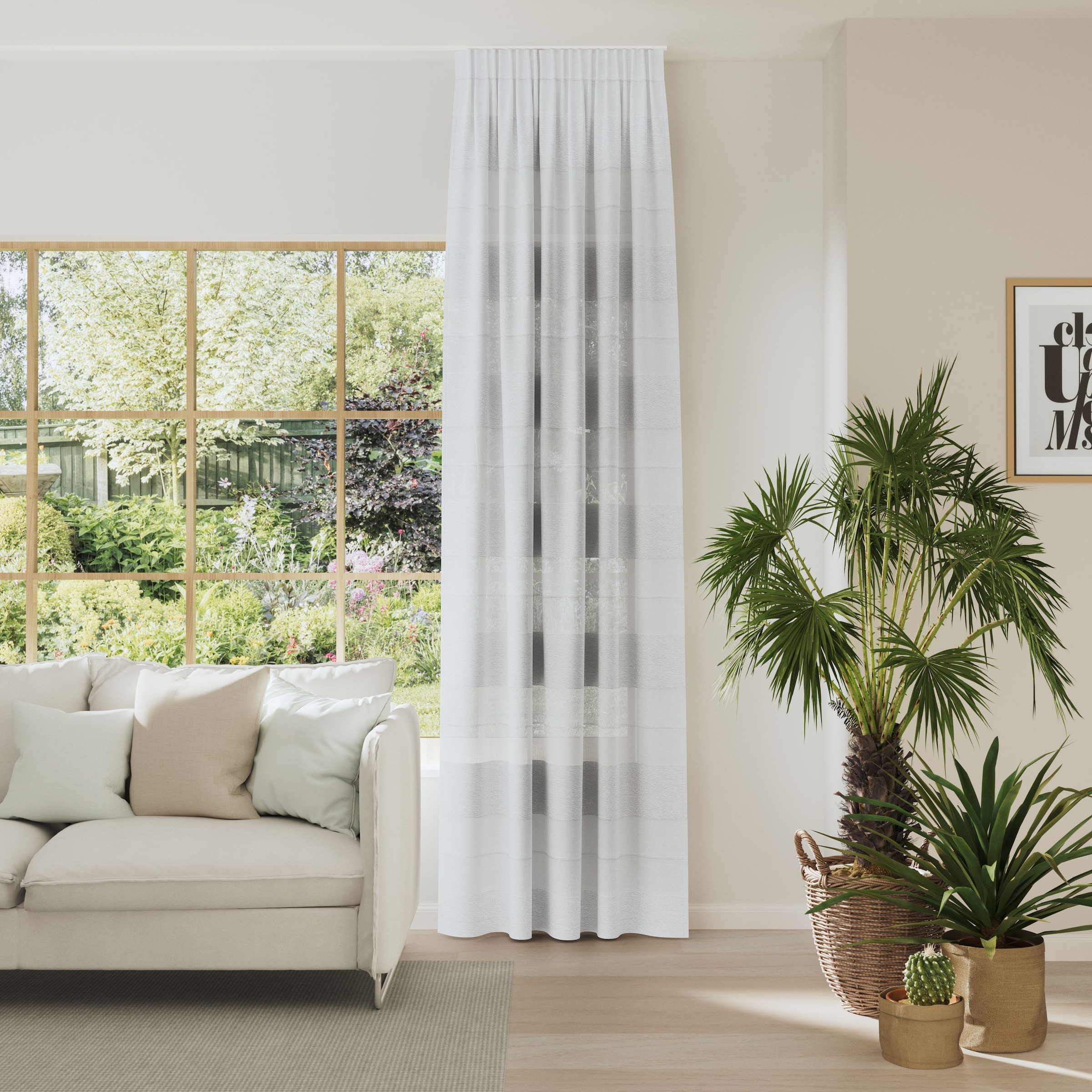 Neutex for you! Rideau »FENJA« Bande multifonctionnelle 1 cuis tlg. Tissu jacquard semi-transparent à structure rayée