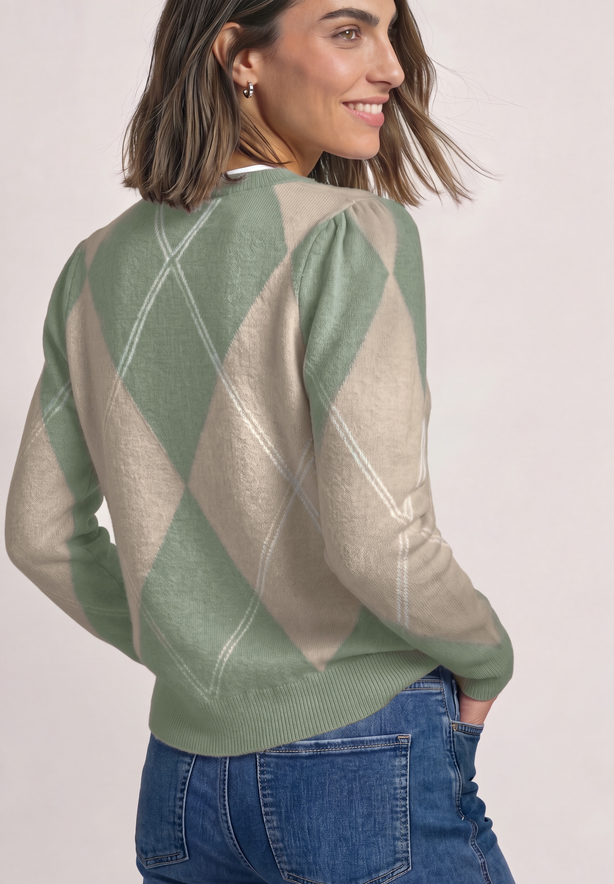STREET ONE Strickpullover im Karo-Look / Rundhals / Stretch