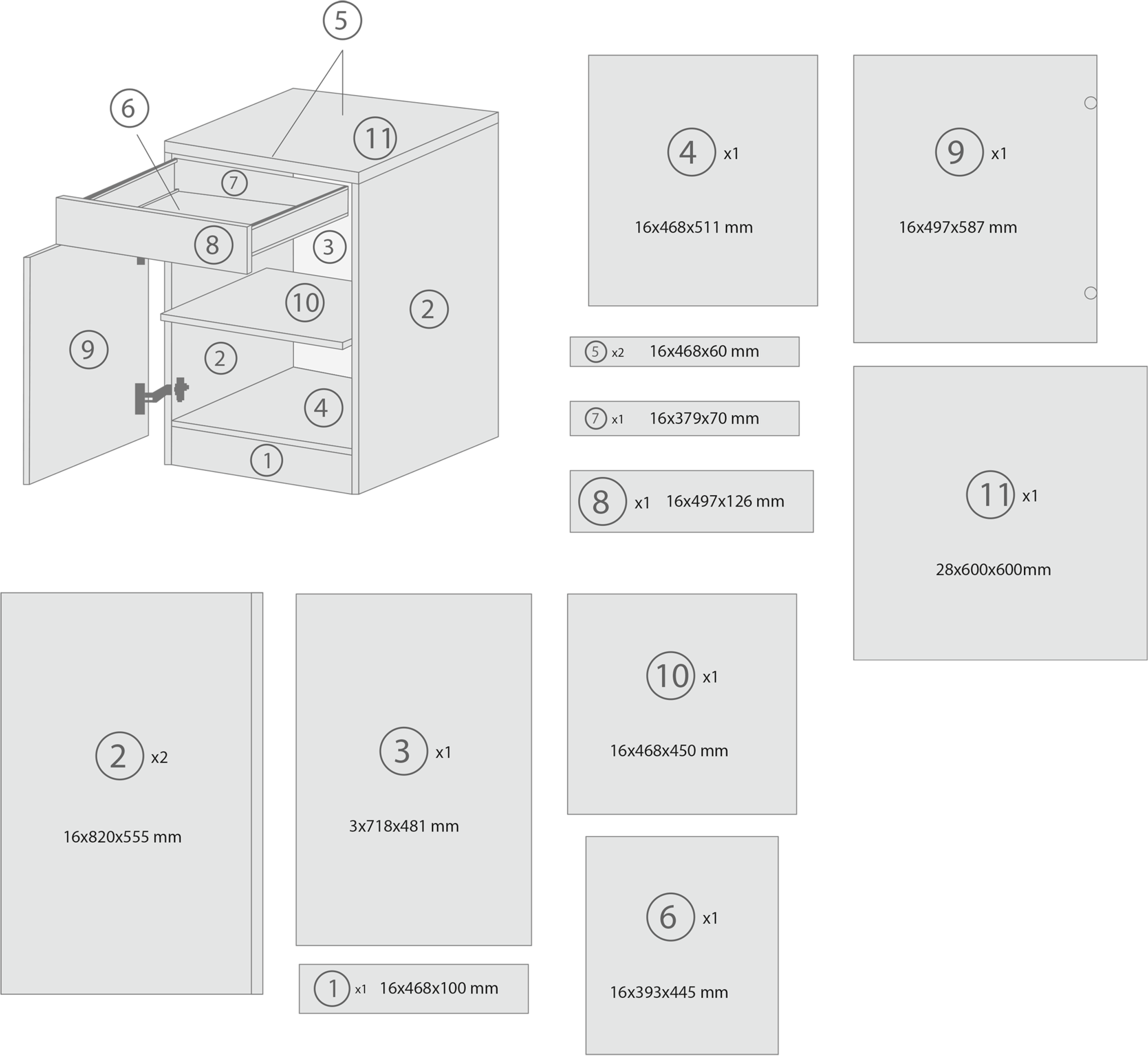 RESPEKTA Armoire basse »Merle« Breite 50 cm, Soft-Close, Griffe aus Metall, 85 cm Arbeitshöhe