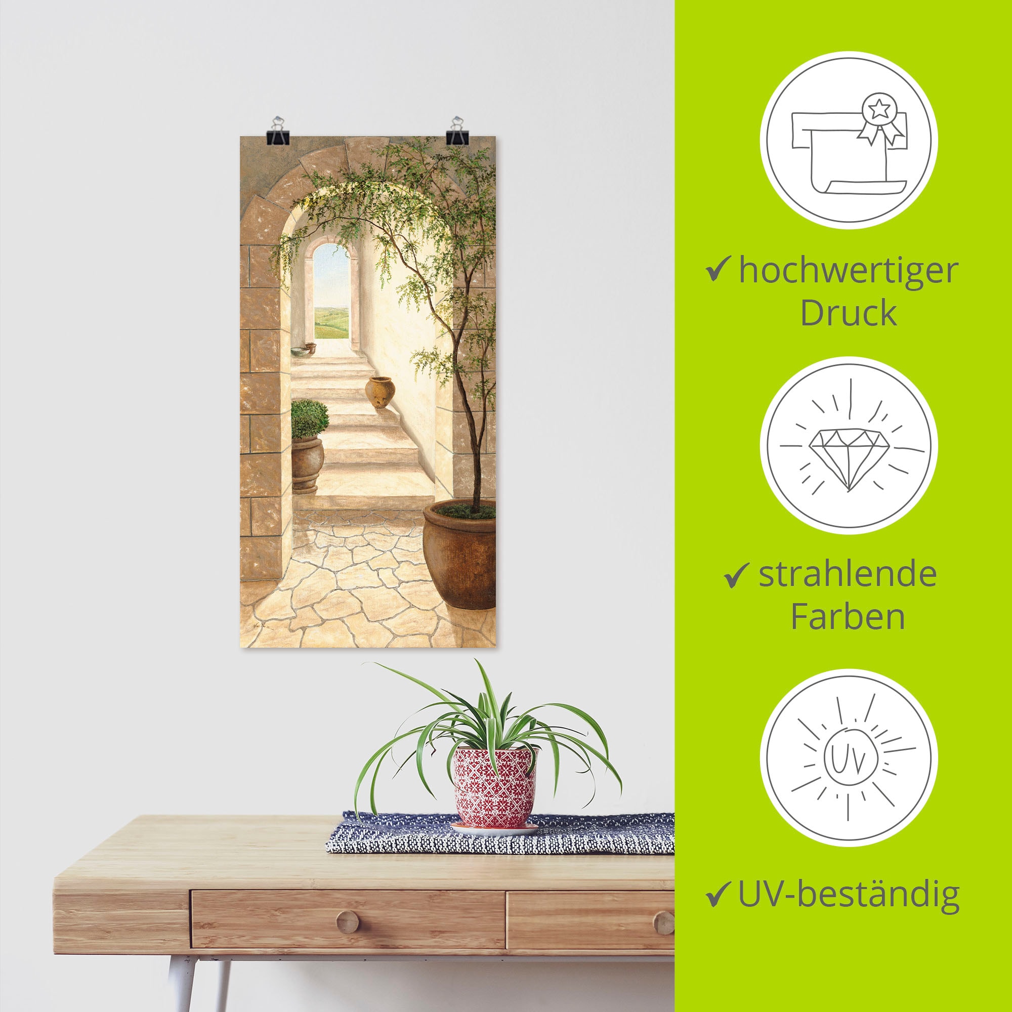 Artland Fresque murale »Toskanischer Durchgang« 1 cuis tlg. als Alubild, Outdoorbild, Leinwandbild, Poster, Wandaufkleber