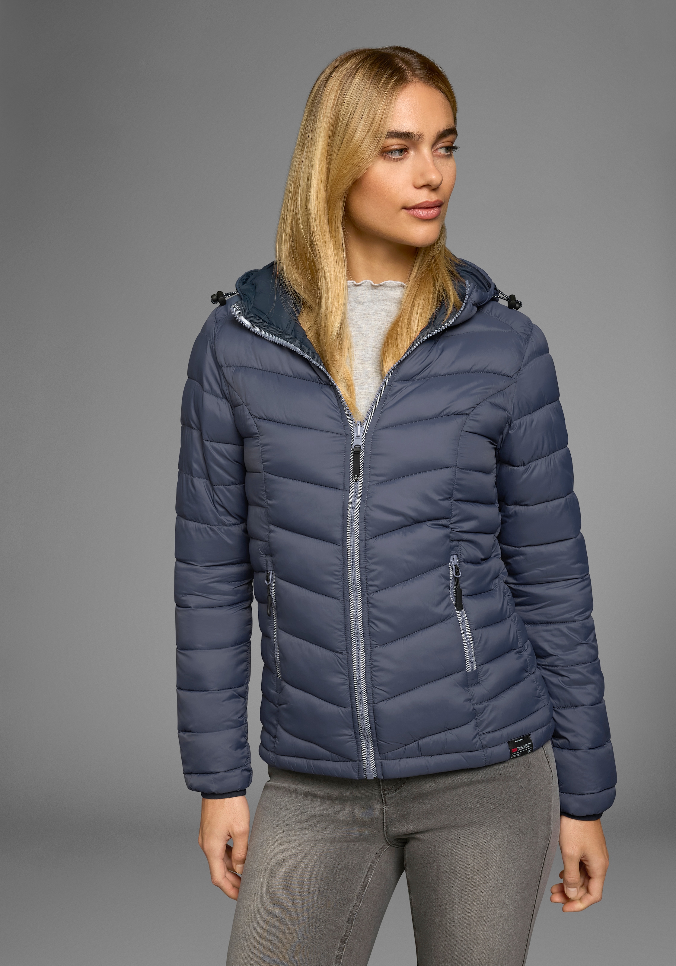Polarino Steppjacke, mit Kapuze, für kühle Tage, aus leichtem Webmaterial, wasserabweisend