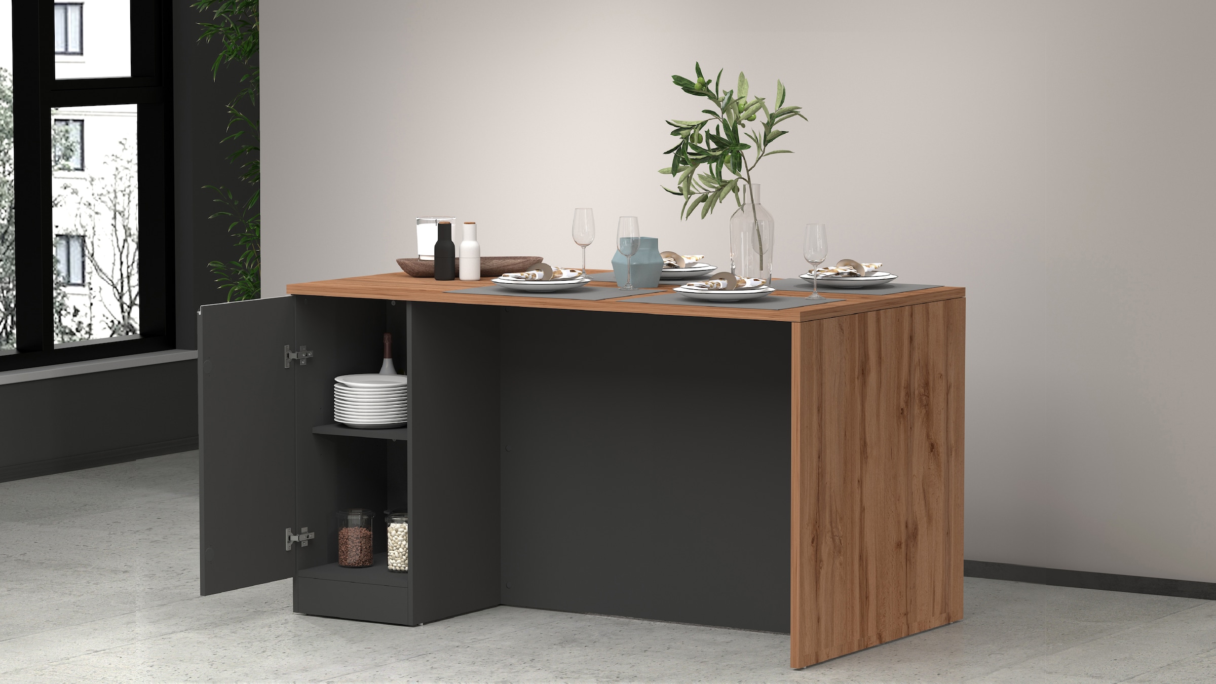 KOCHSTATION Ilot de cuisine »Sole,Kochinsel,Küchenarbeitsblock,Inselküche,Arbeitsinsel« Breite 160 cm mit 2 Türen,4 Fächer, Arbeitsplatte, Aluminiumgriff