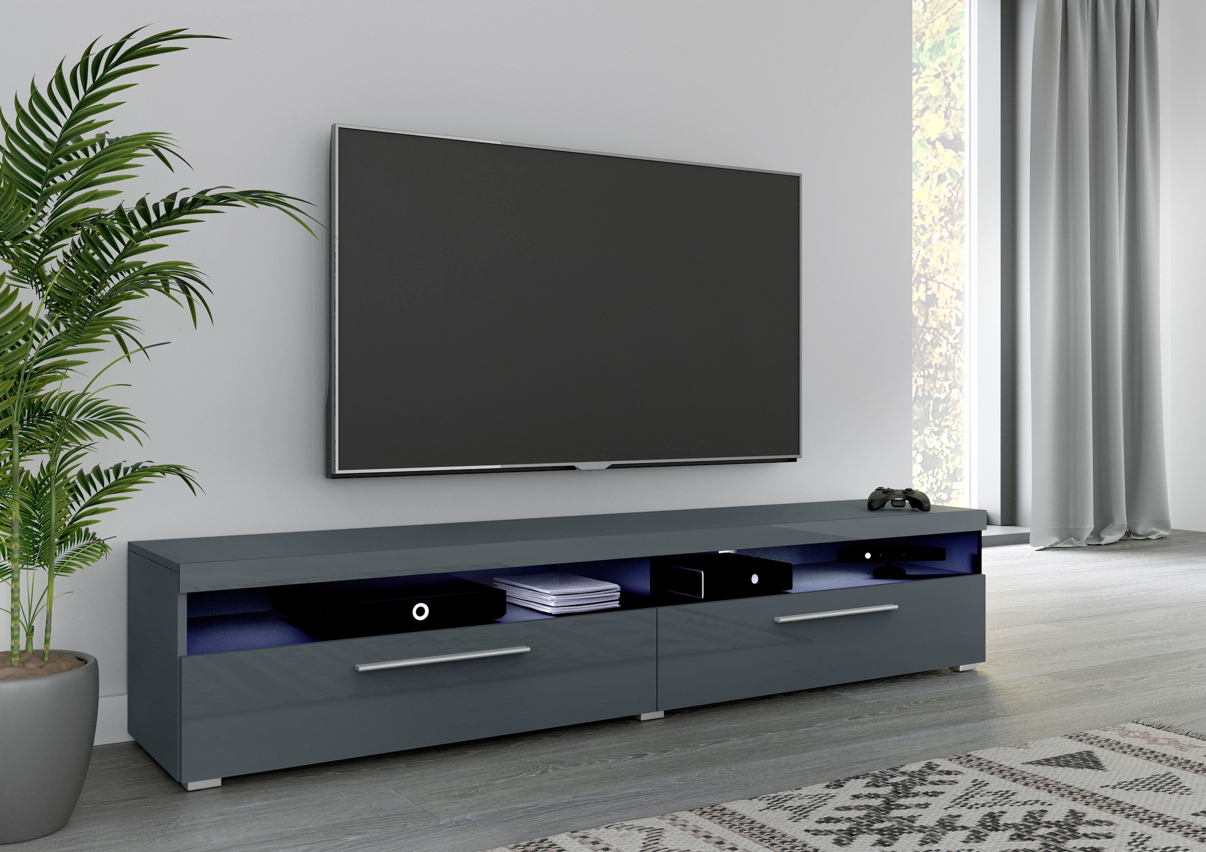 INOSIGN Lowboard »India,Breite 200 cm, stilvolle Fernsehschrank mit offenen Fächern«, TV-Board ohne Beleuchtung, TV-Kommode mit viel Stauraum