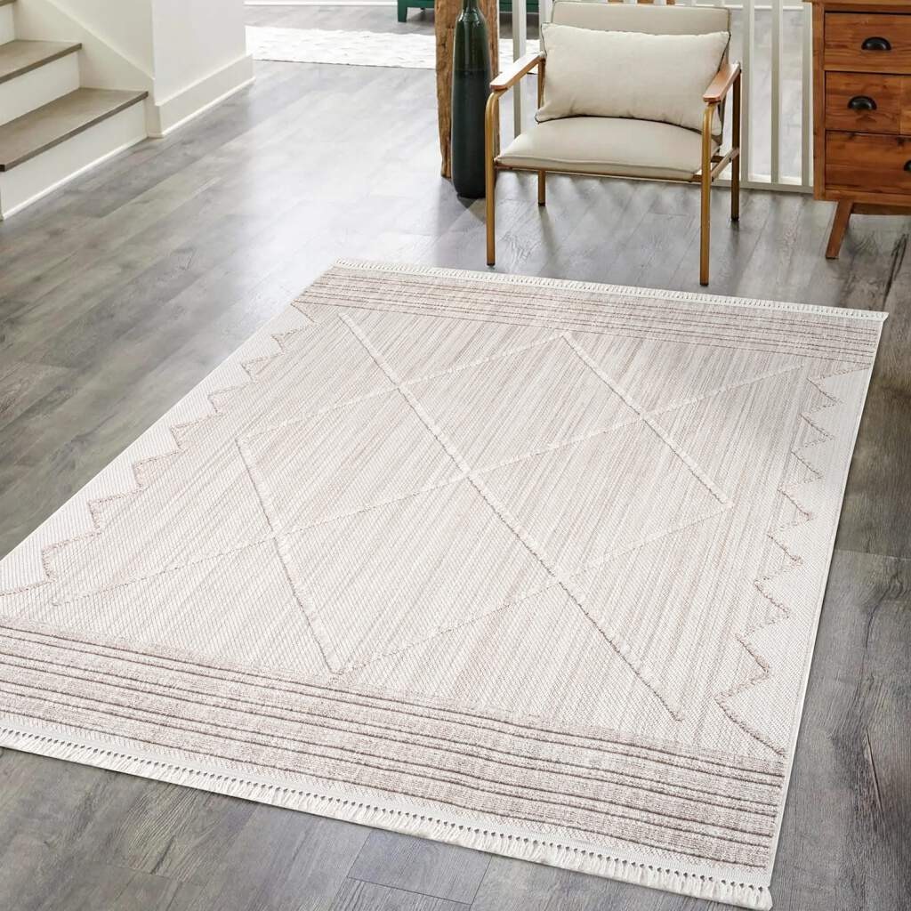 Image of Carpet City Teppich "CLASICO 8931" rechteckig 11 mm Höhe Läufer, Kurzflor, Hochtief-Muster, Boho, Fransen, Wohnzimmer