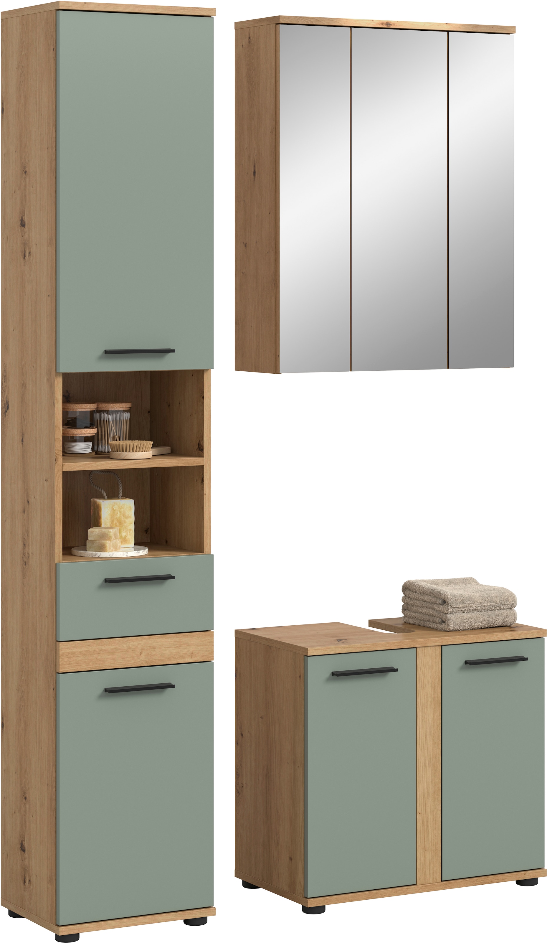 Image of welltime Badmöbel-Set "LUCCA, 3 teilig, MDF Hochglanzfront, bestehend aus:" Set, 3 Stk. tlg.