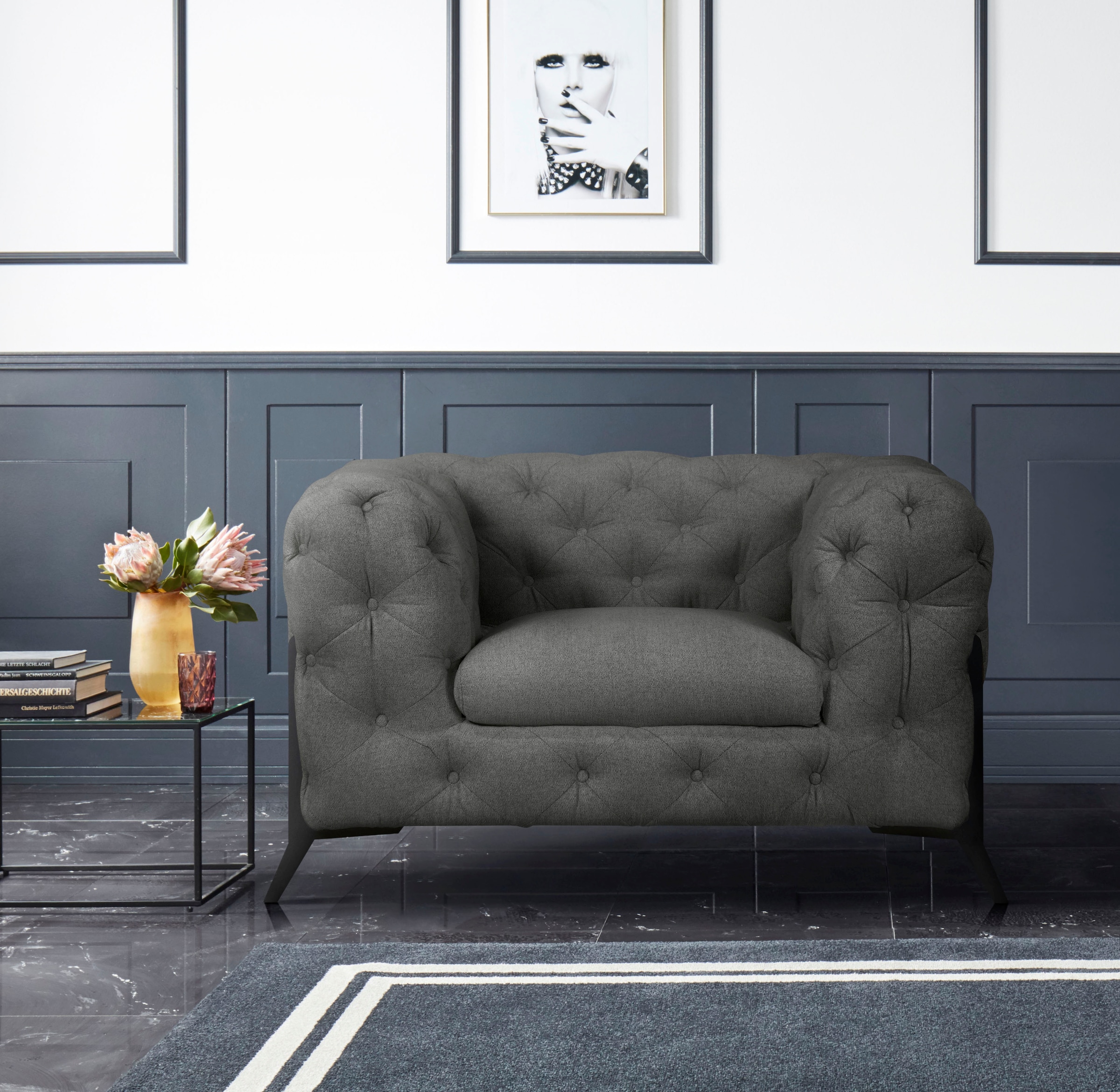 Leonique Chesterfield-Sessel »Amaury Sessel«, aufwändige Knopfheftung, moderne Chesterfield Optik, Fussfarbe wählbar
