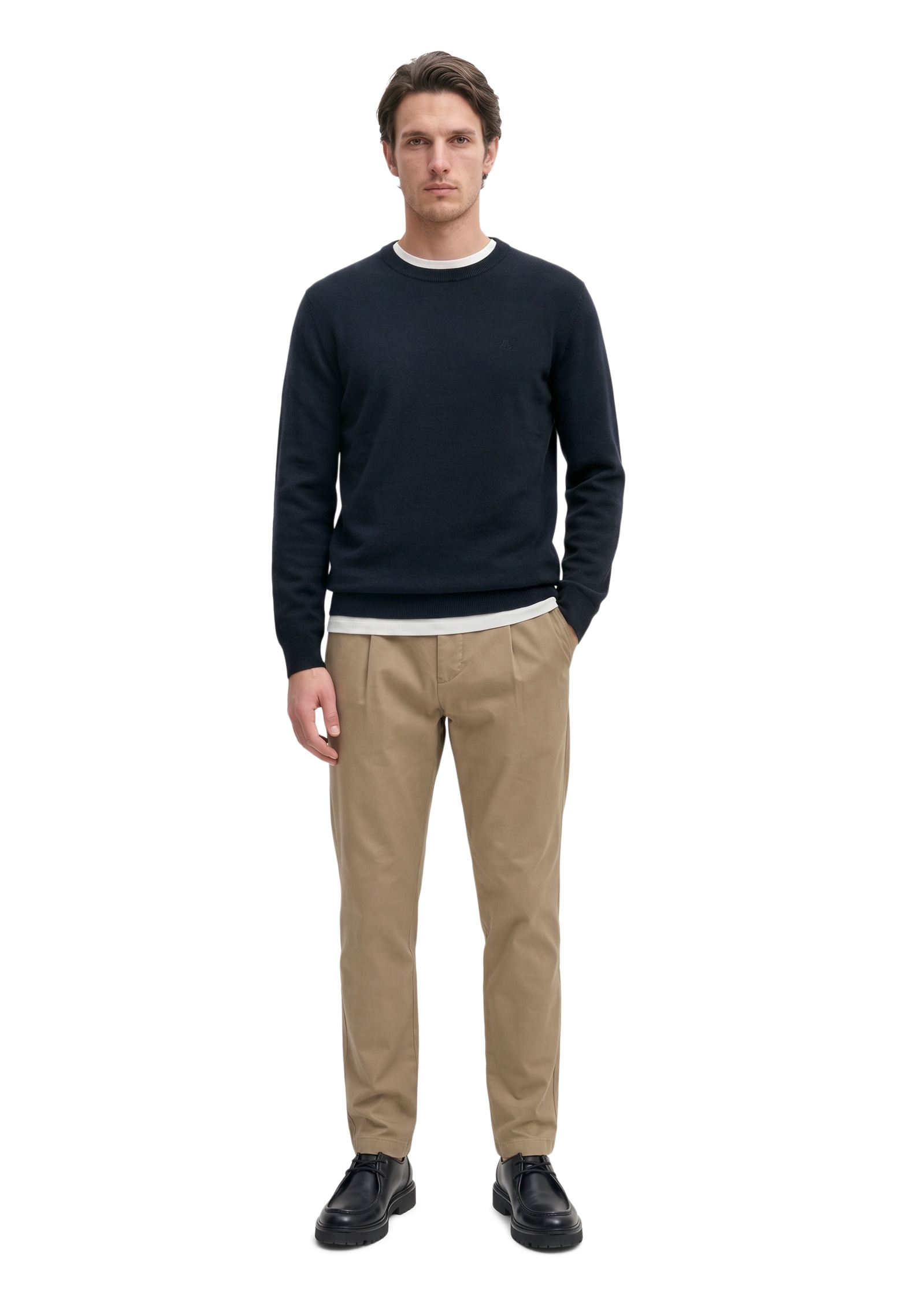 Marc O'Polo Pull à col rond regular en mélange doux de coton bio et laine vierge