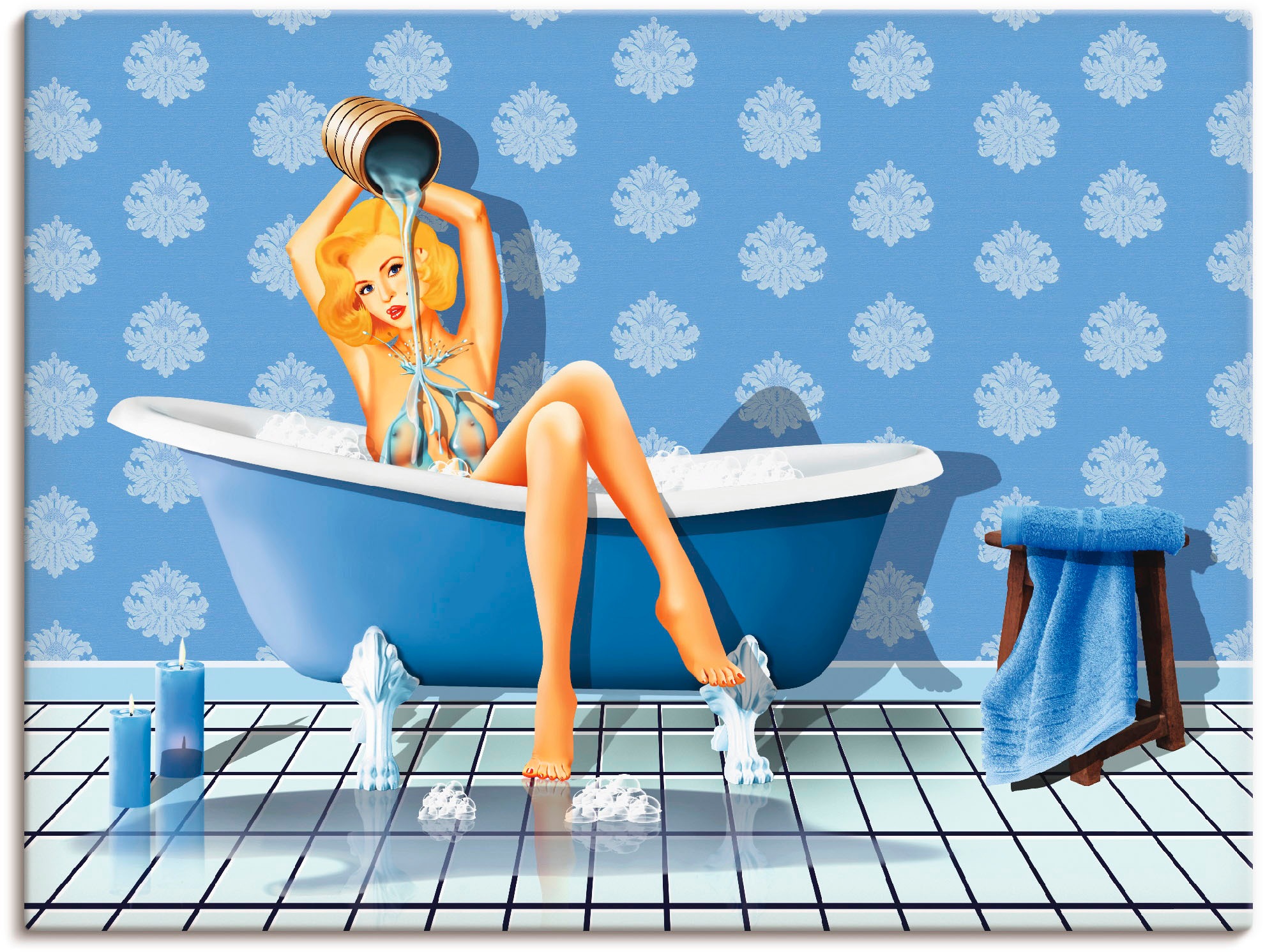 Wandbild »Das sexy blaue Badezimmer«, Frau, (1 St.), als Leinwandbild, Poster,...