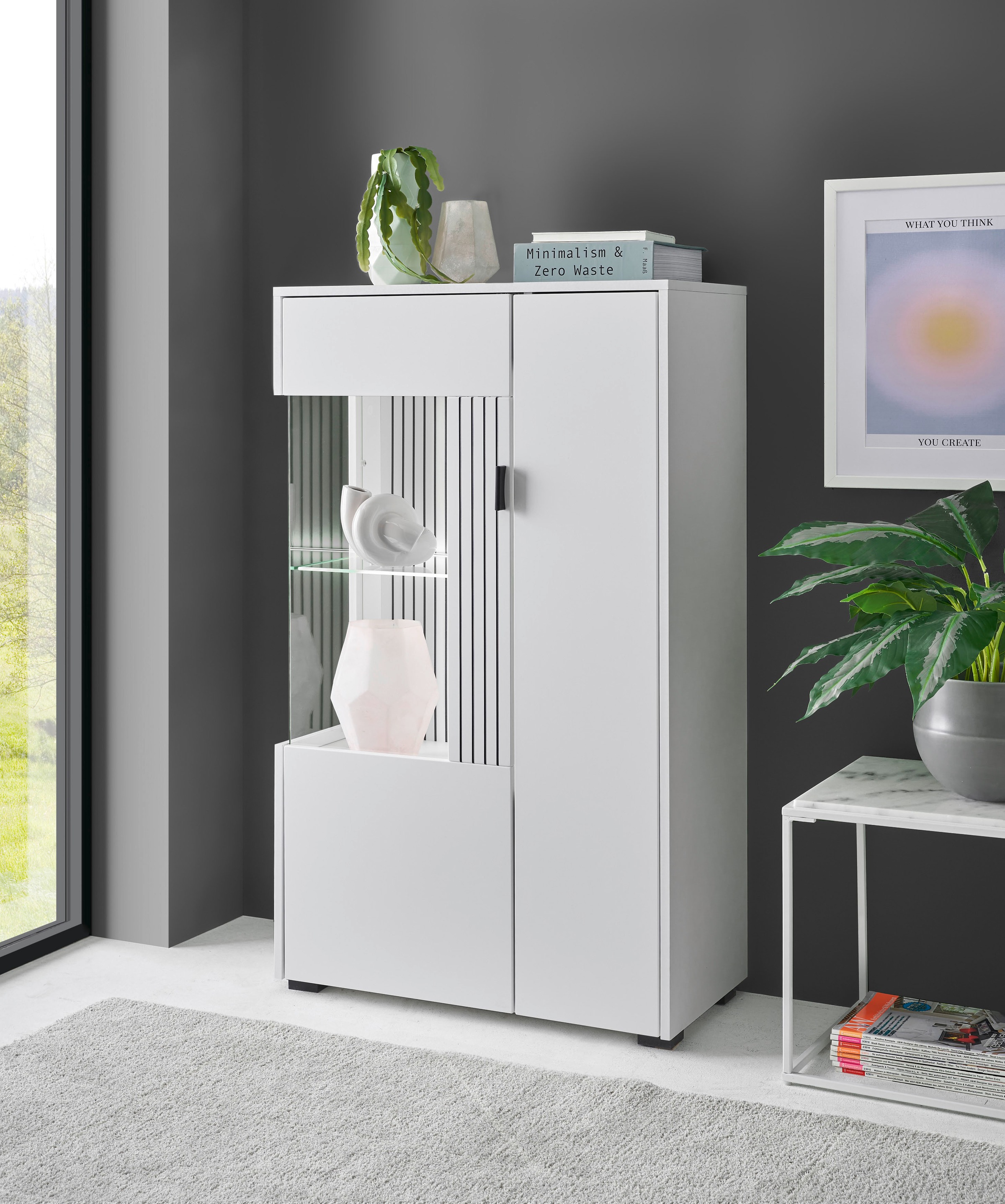 Image of Home affaire Vitrine "Hudson, Stauraumvitrine" in moderner Trendfarbe, Griffe aus Metall (Schwarz), Höhe 125 cm