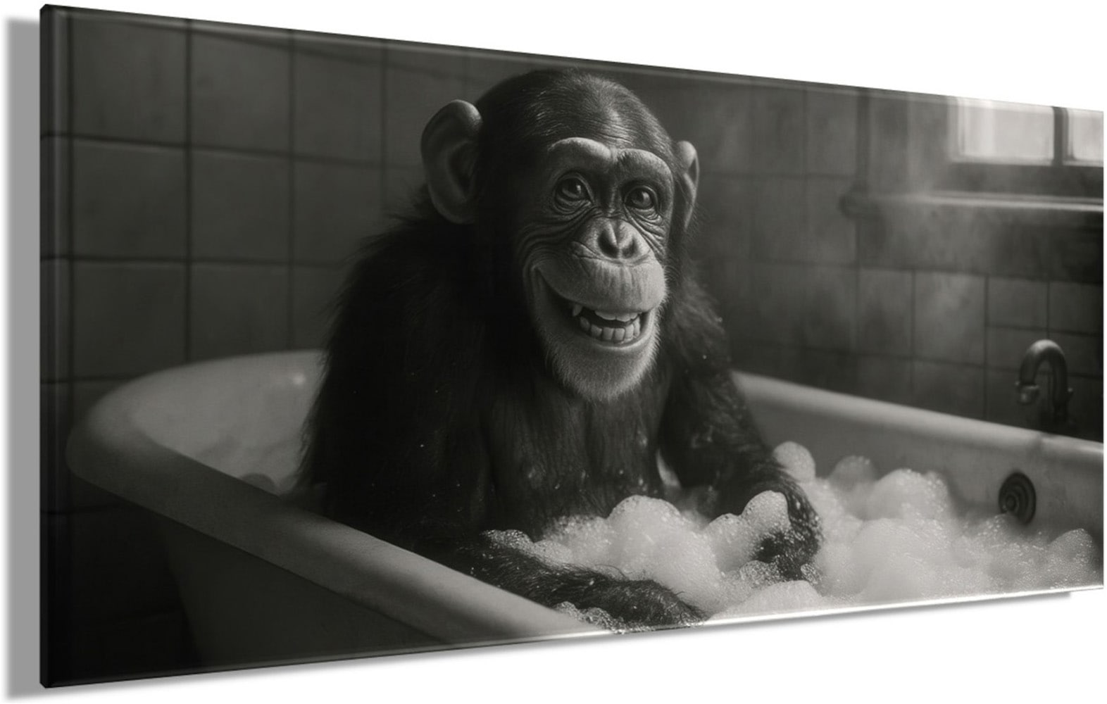 Bönninghoff Image »Wandbild SCHIMPANSE IM BAD 33x70 cm – Leinwandbild Keilrahmen Deko« Humour | Images de singes | Singes tendu sur châssis