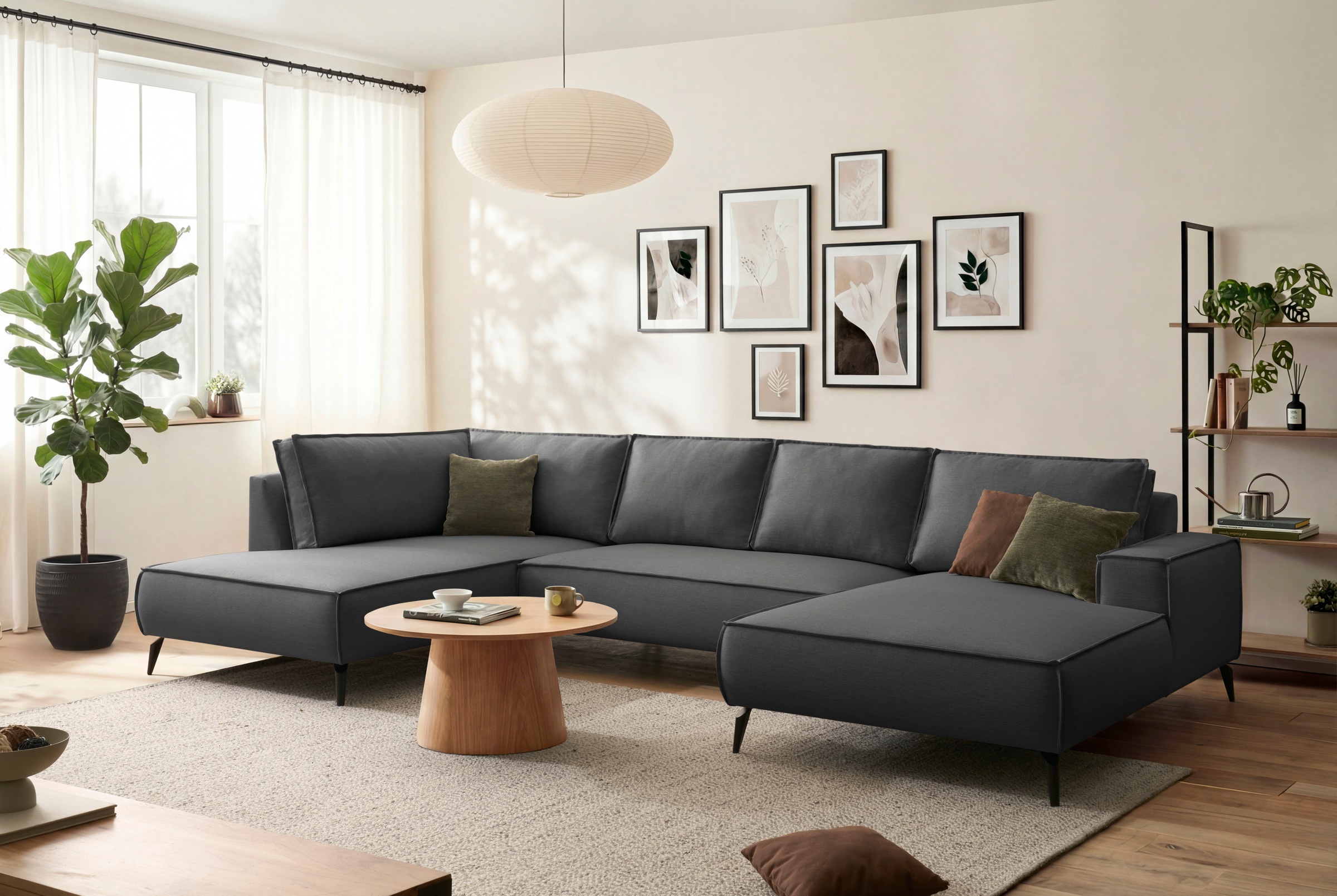 Image of GOODproduct Wohnlandschaft "TVINNU Leinenoptik, 354 cm" Recamiere rechts/links, schwarze Metallfüsse, bequeme Sitz-/Liegefläche