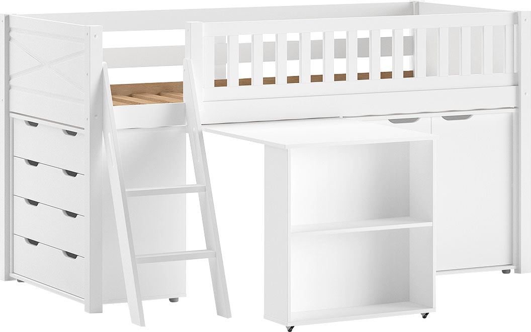 Vipack Spielbett Made in Europe,  mit viel Funktion auf kleinem Raum, LF 90x200 cm, Kiefer weiss lackiert