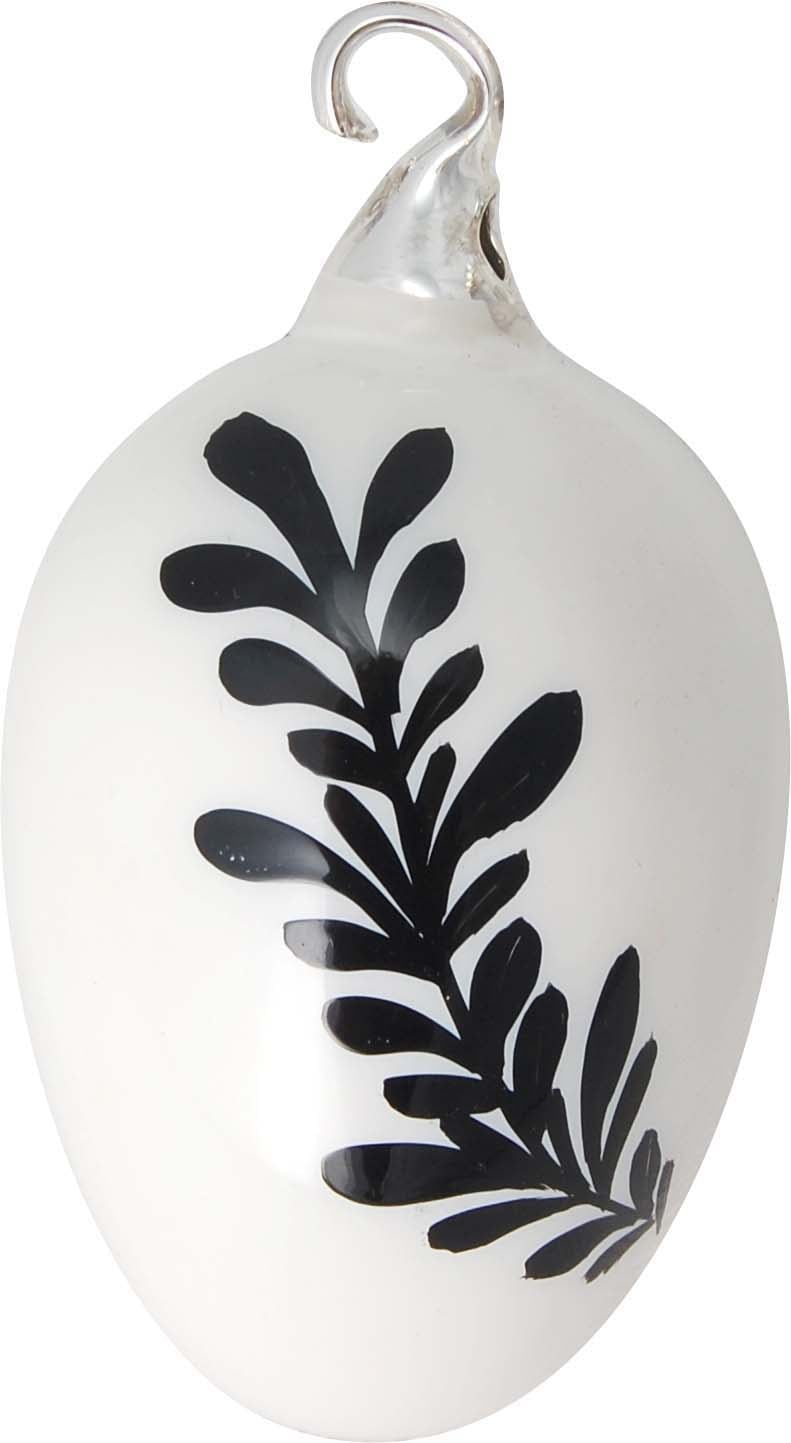 Krebs Glas Lauscha Osterei »Floral, elegantes Design schwarz-weiss, Osterdekoration, Frühling« Mundgeblasenes und handbemaltes Glas, Made in Germany