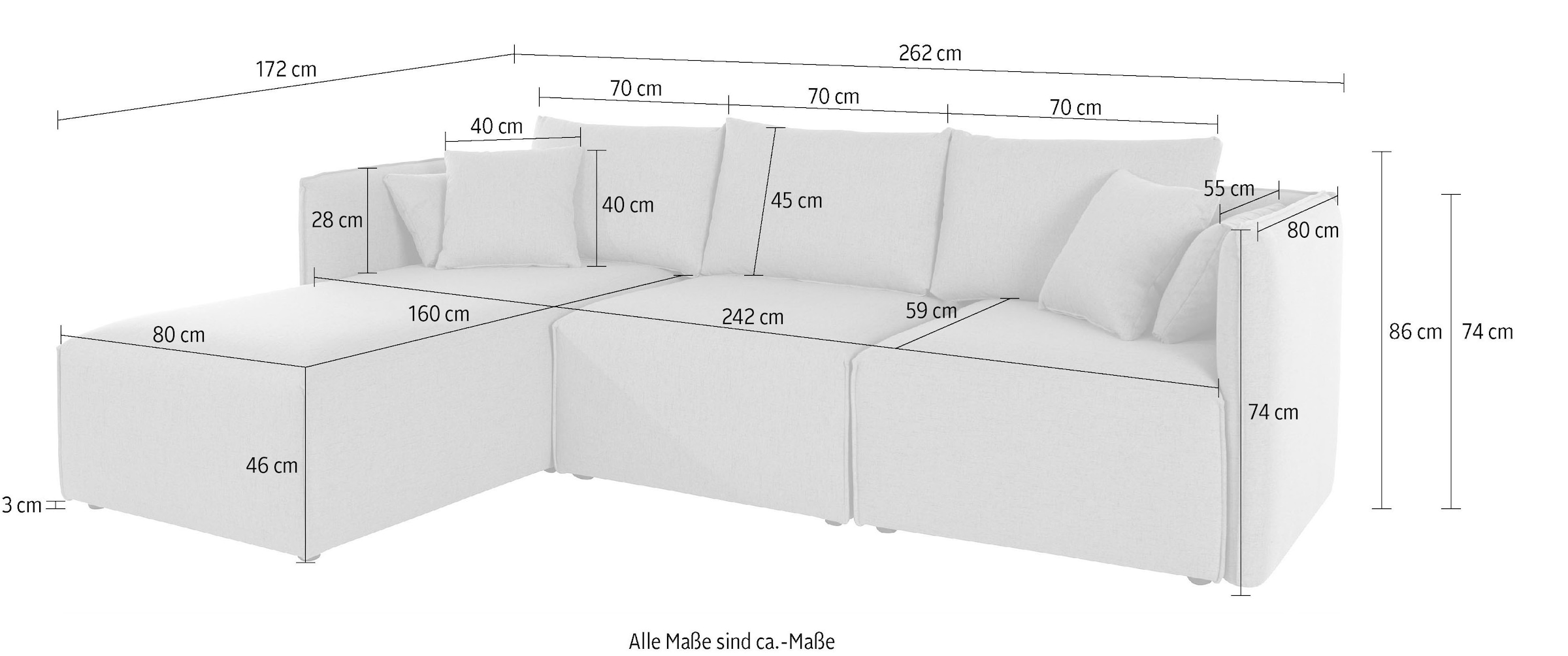 elbgestoeber Ecksofa »Elbdock«, (3 St.), zusammengesetzt aus Modulen, in vielen Bezugsqualitäten und Farben