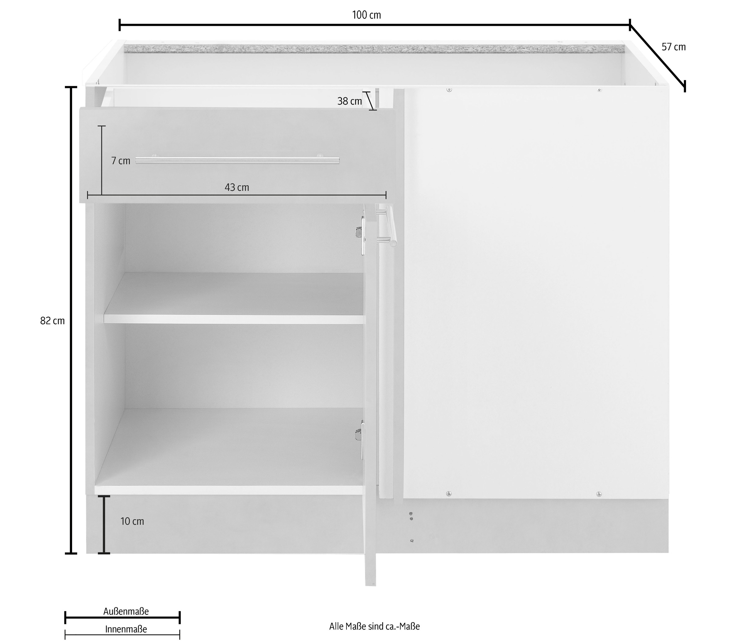 wiho Küchen Eckunterschrank »Flexi2« Breite 100 cm, Planungsmass 110 cm, ohne Arbeitsplatte