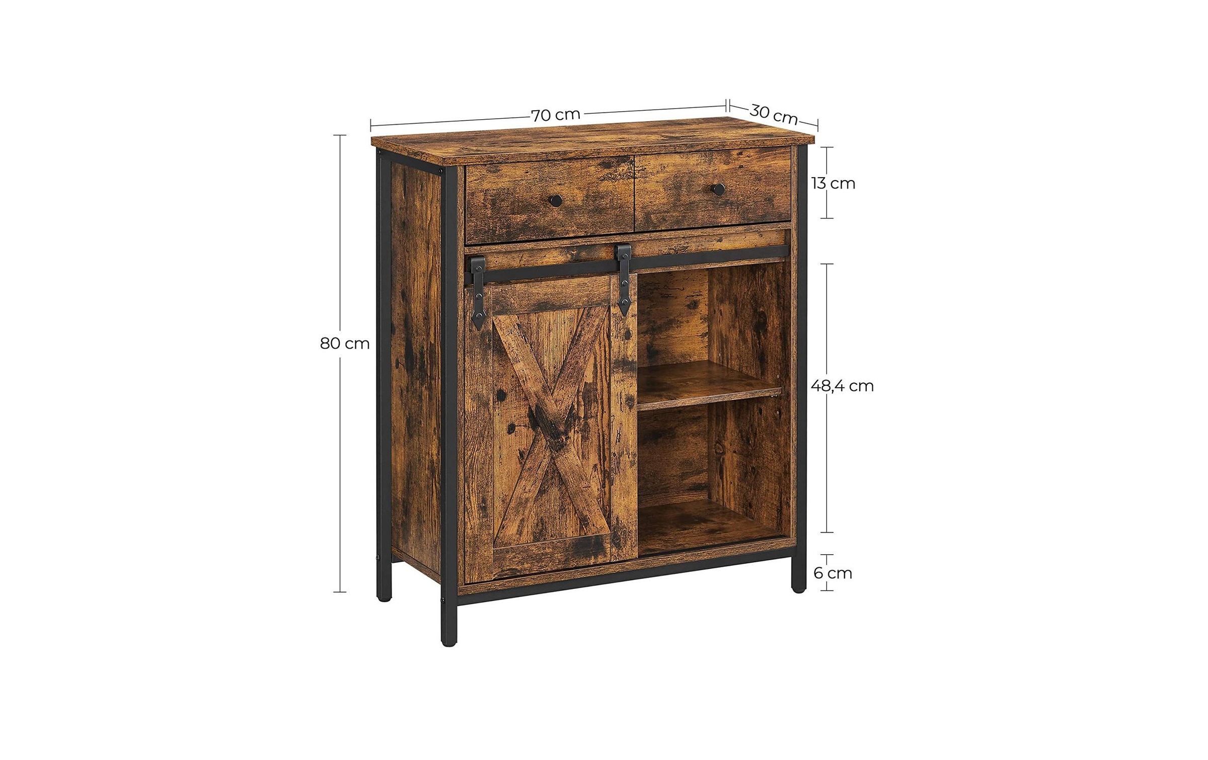 VASAGLE Kommode »VASAGLE Kommode mit Schiebetür Industrial 30 x 80 cm, Braun«
